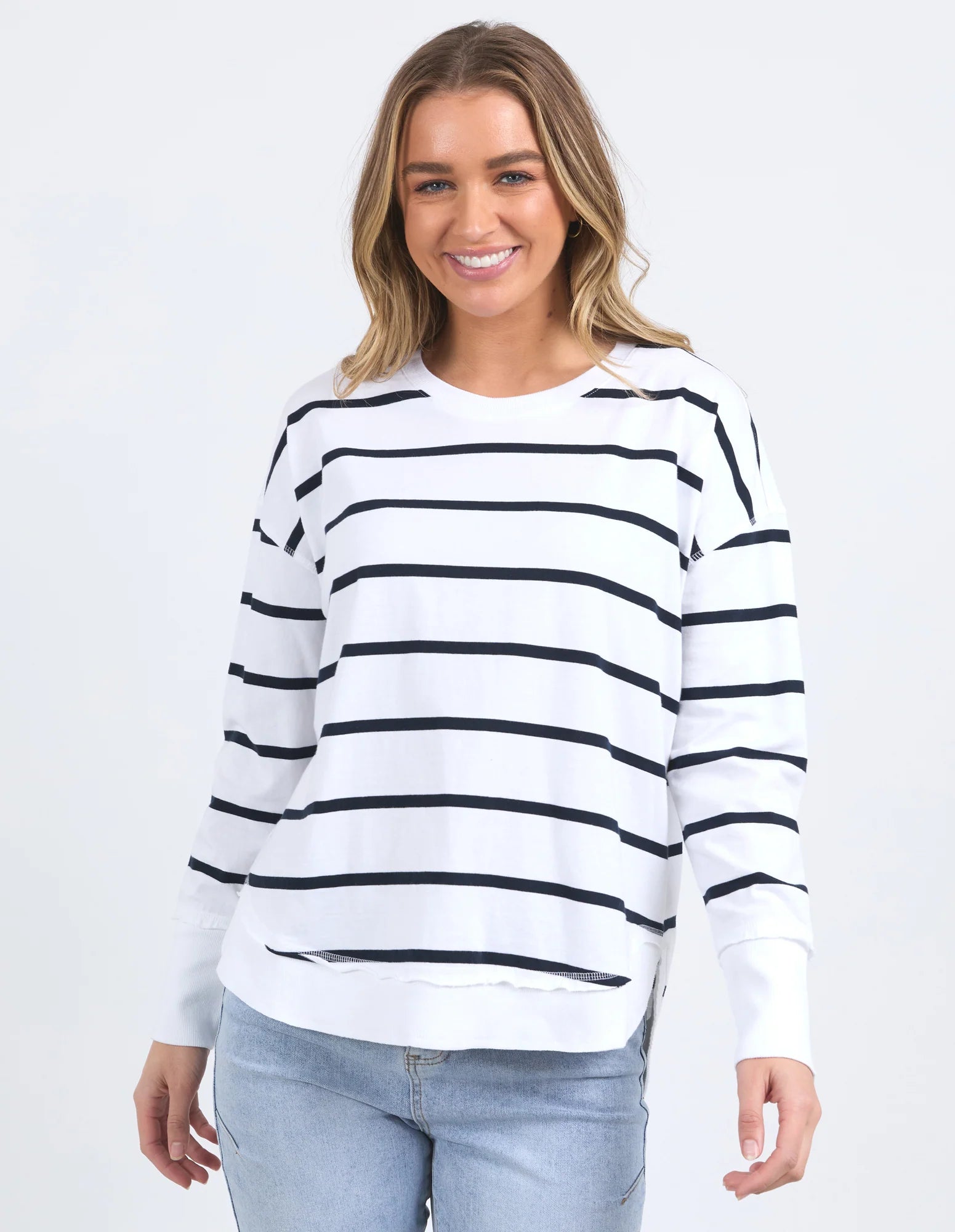Farrah Stripe Long Sleeve - White/ Navy