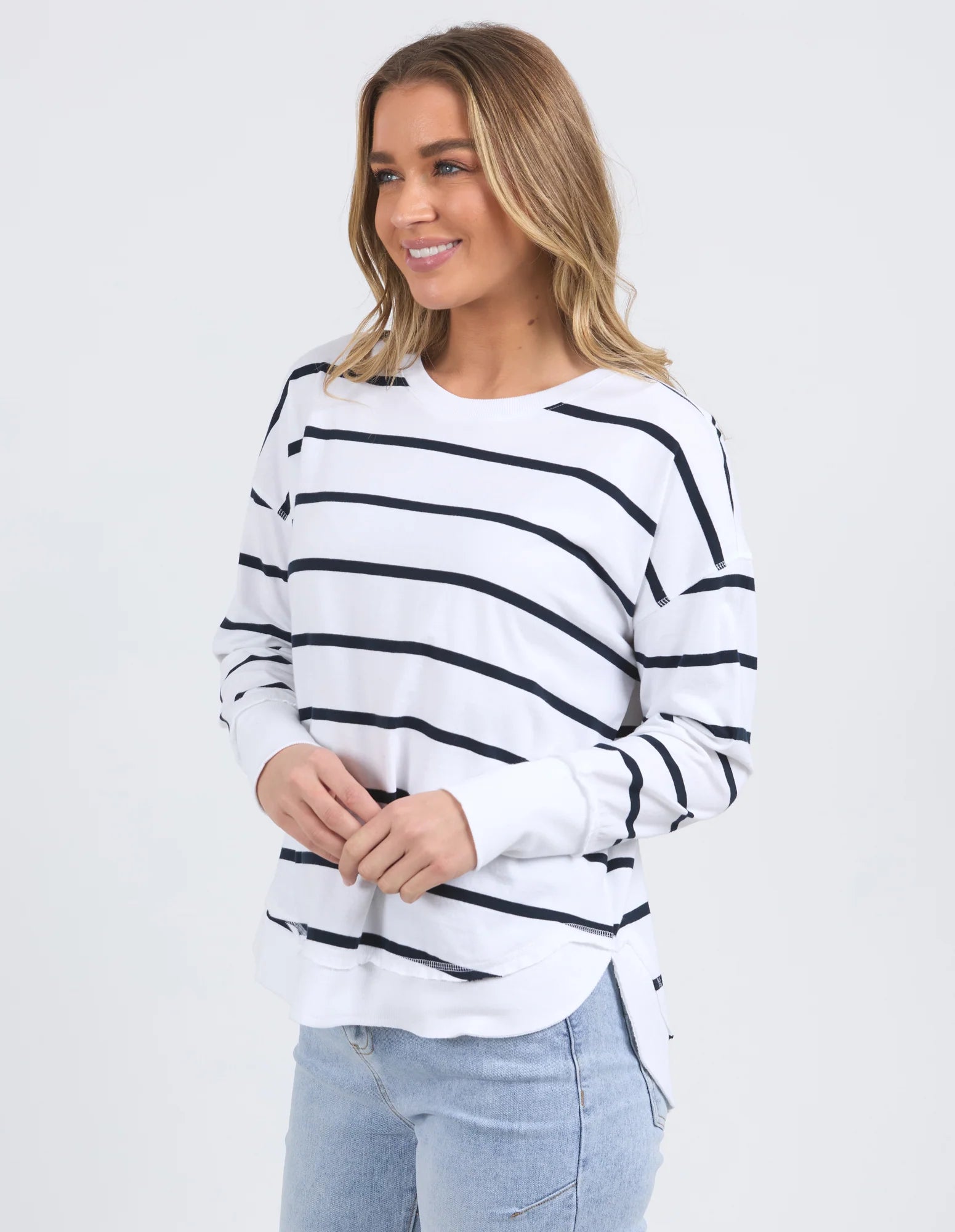 Farrah Stripe Long Sleeve - White/ Navy