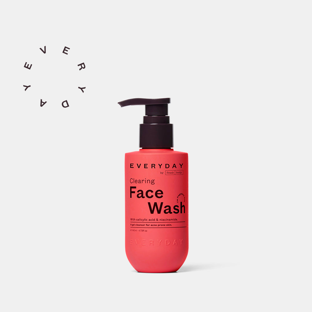 Fragrance-free Clearing Face Wash by Everyday by frank Body in a 140ml pump bottle, suitable for daily skin cleansing.