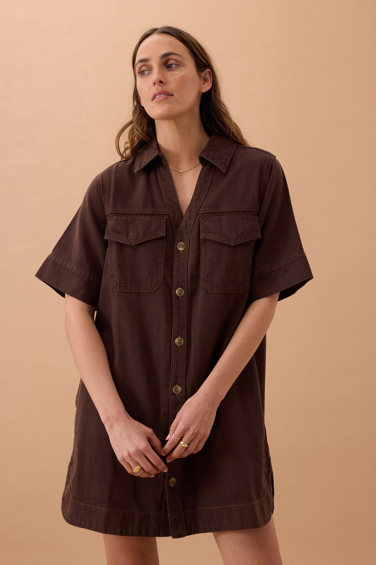 Sammy Relaxed Shirt Dress - Chocolate