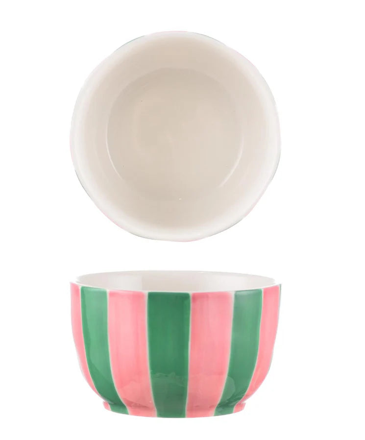 Small Bowl - Pink and Green Stripe