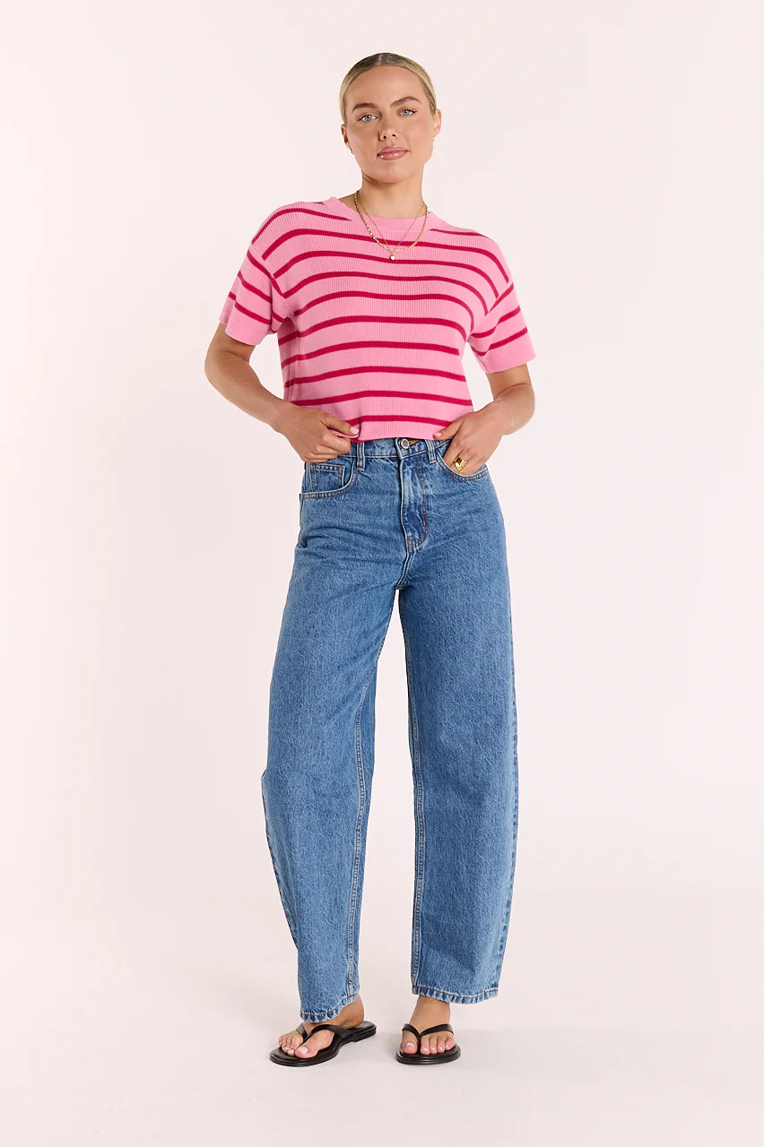 Jasper Knitted Tee - Pink Red Stripe
