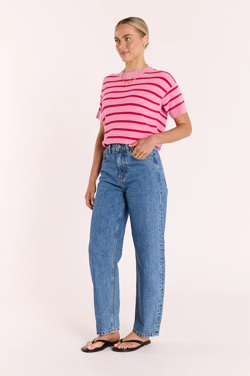Jasper Knitted Tee - Pink Red Stripe