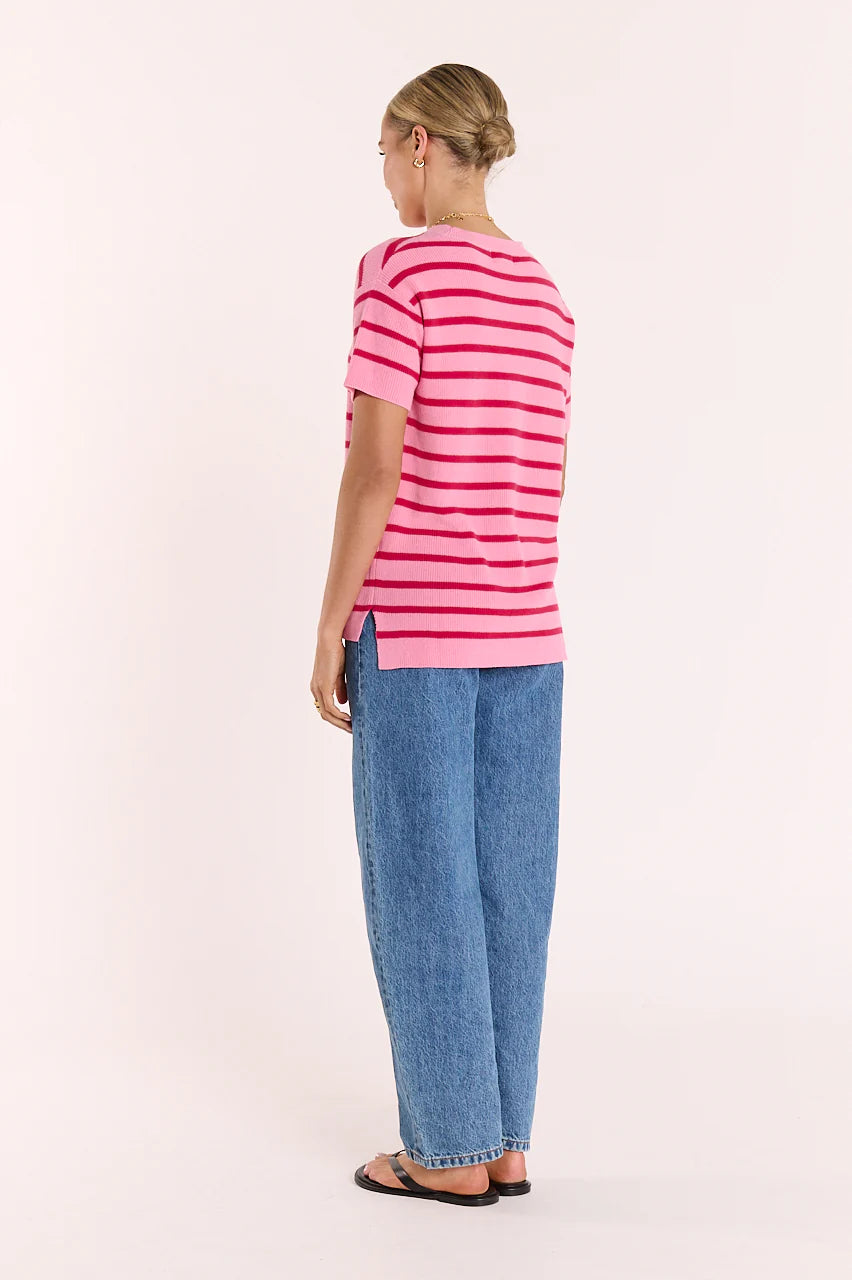 Jasper Knitted Tee - Pink Red Stripe