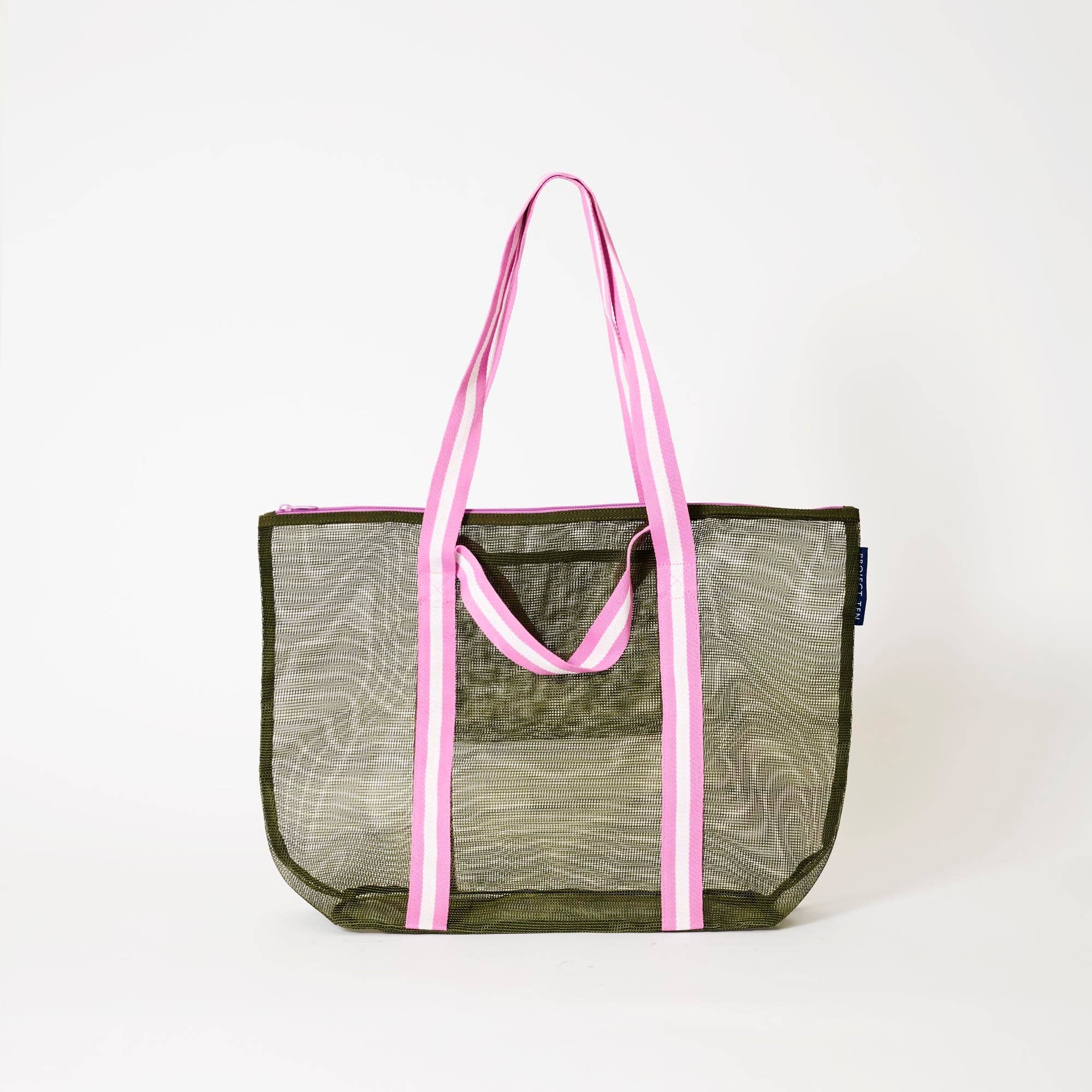 Mesh Zip Medium Tote – Khaki