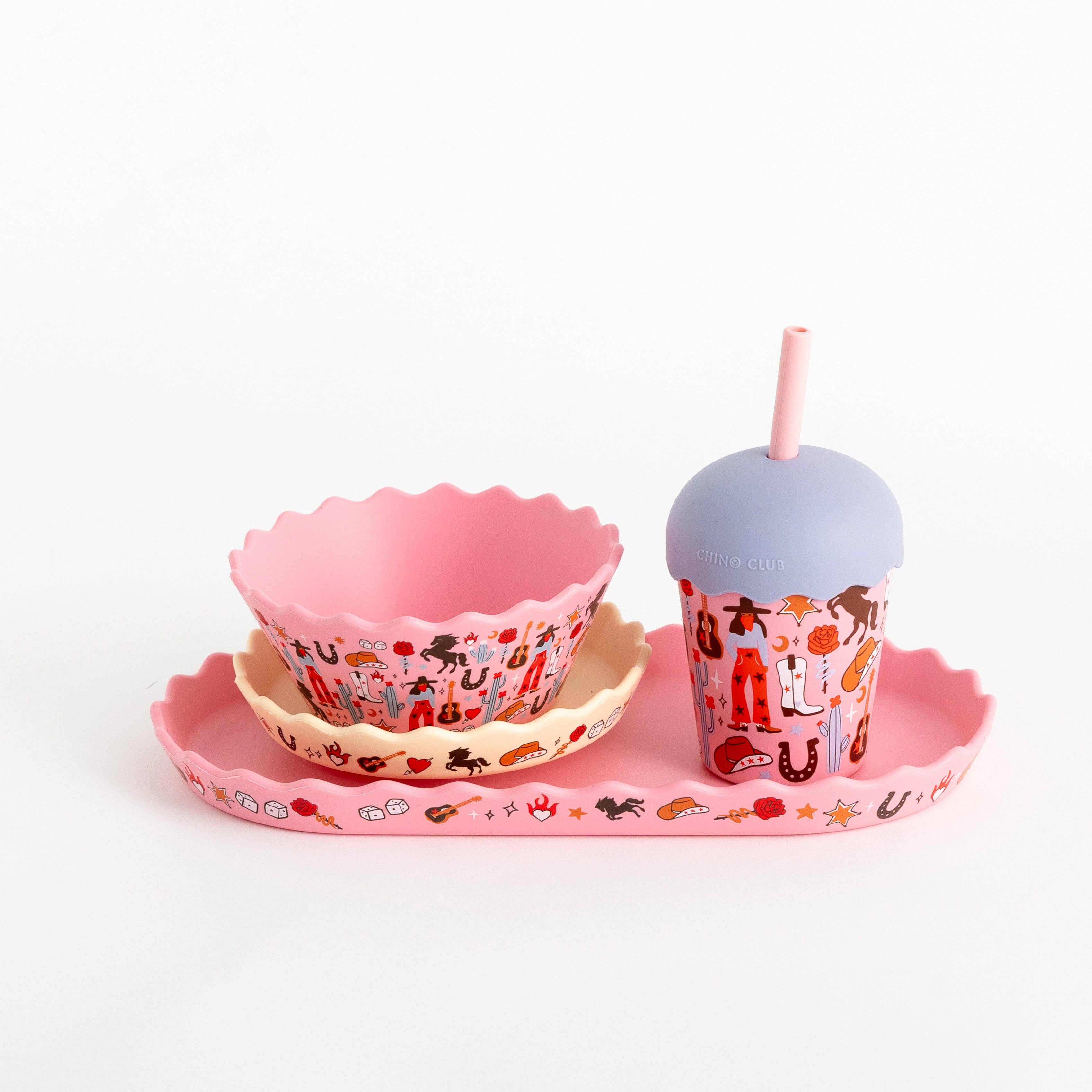 Chino Club Cowgirl Mini Smoothie Cup with Straw, 200ml, featuring a colorful cowgirl design and a matching straw.
