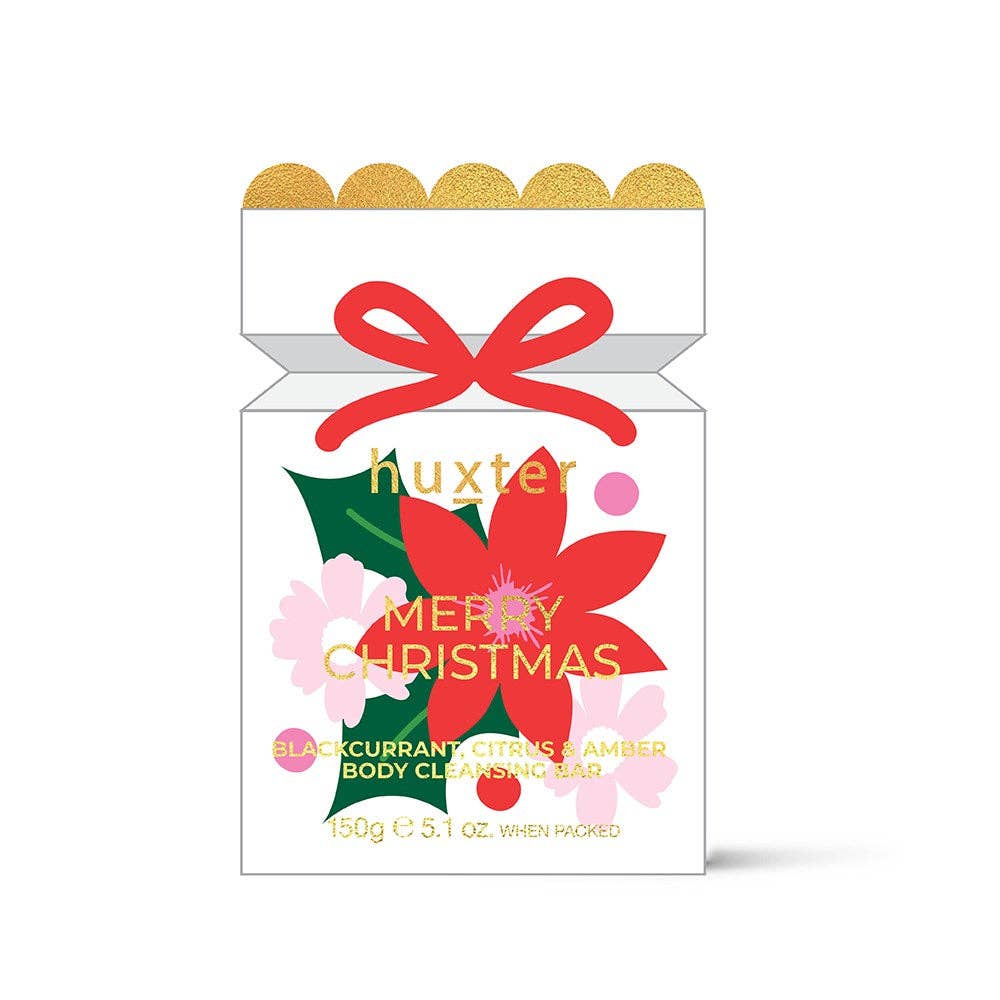 Body Cleansing Bar Bon Bon - White - Xmas Flowers Collection - Soap - Blackcurrant, Citrus & Amber