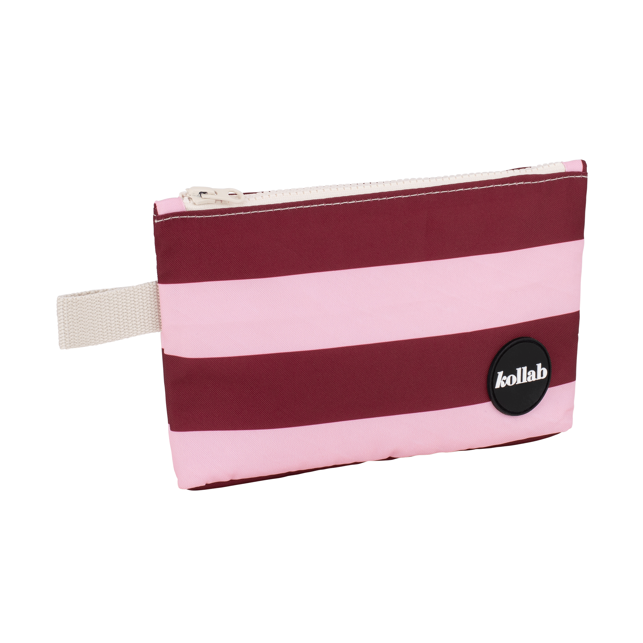 Kollab Mini Pouch Coco Stripe featuring a compact, stylish design with blue and white striped fabric and a zipper closure.