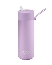 Frank Green 20oz ceramic reusable drink bottle in Lilac Haze with a sleek, modern design and a screw-on lid.