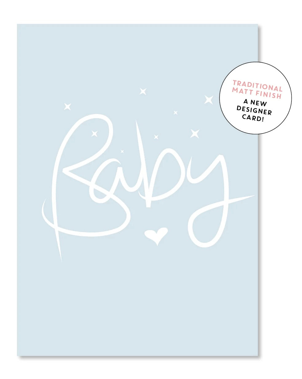 Large baby blue greeting card by Just Smitten featuring a simple, elegant design on high-quality cardstock.