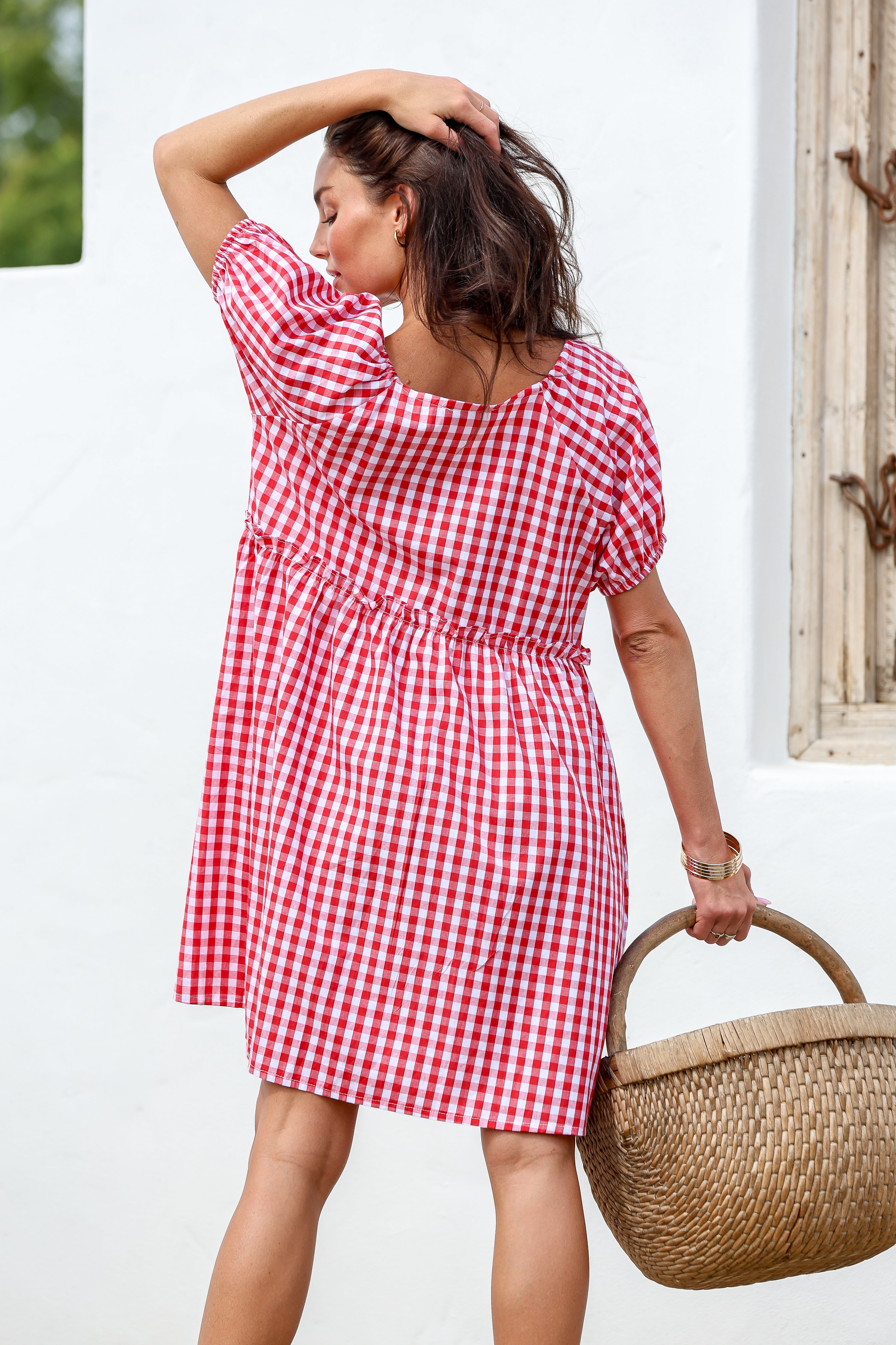 Red Gingham Smock Dress