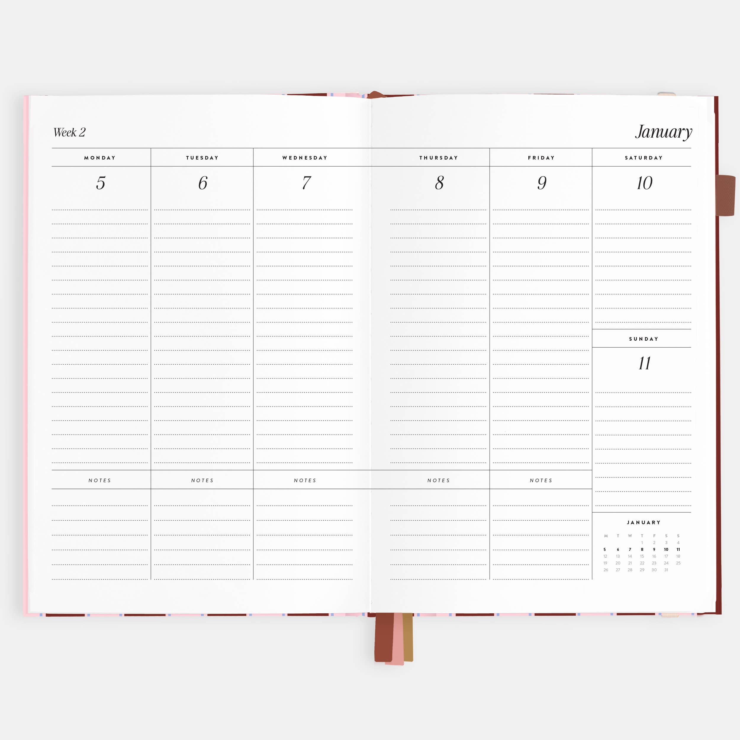 2026 Burgundy Stripe A5 Vertical Planner