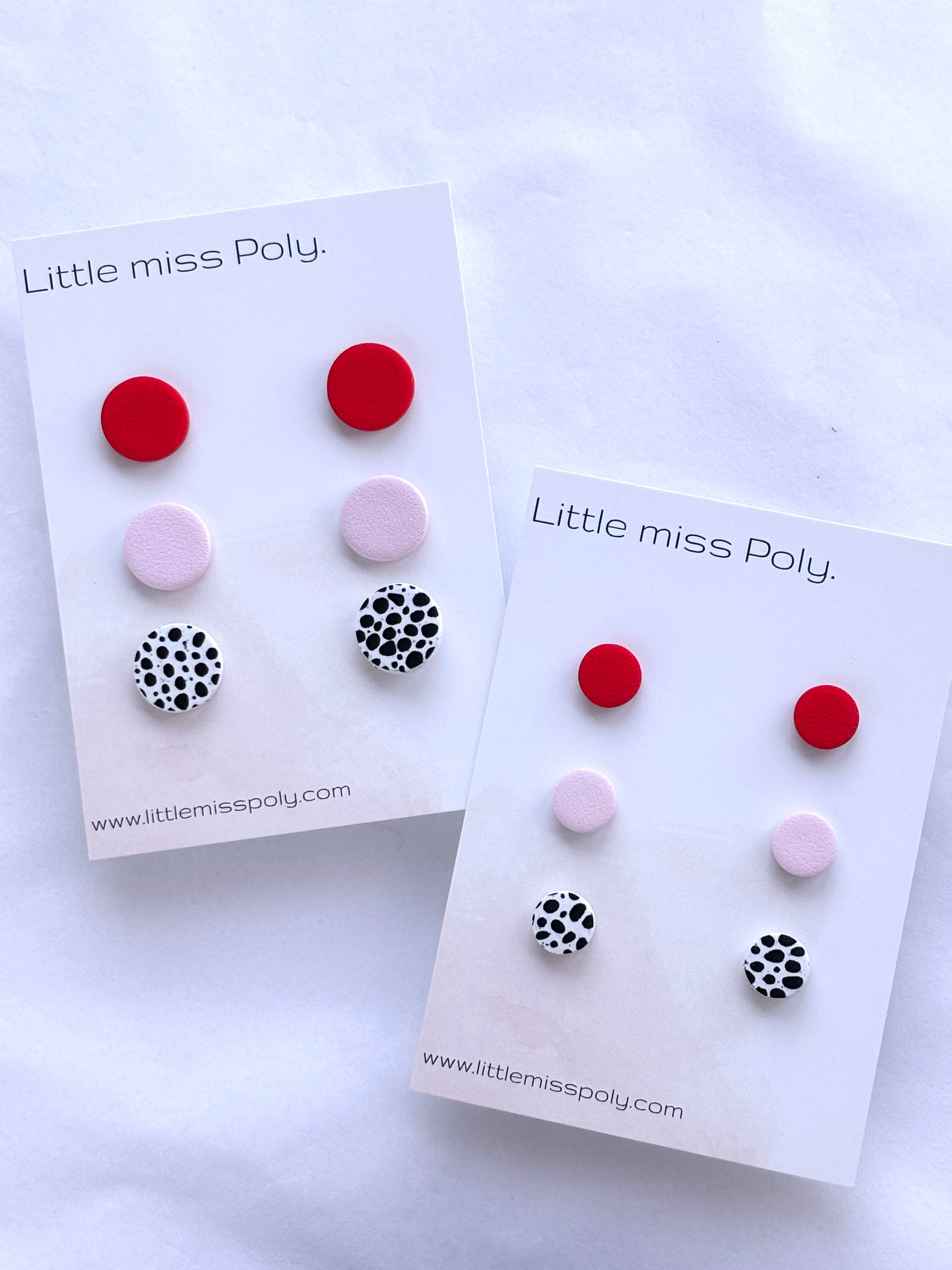 Cleo Triple Medium Stud Pack - Soft Pink & Red
