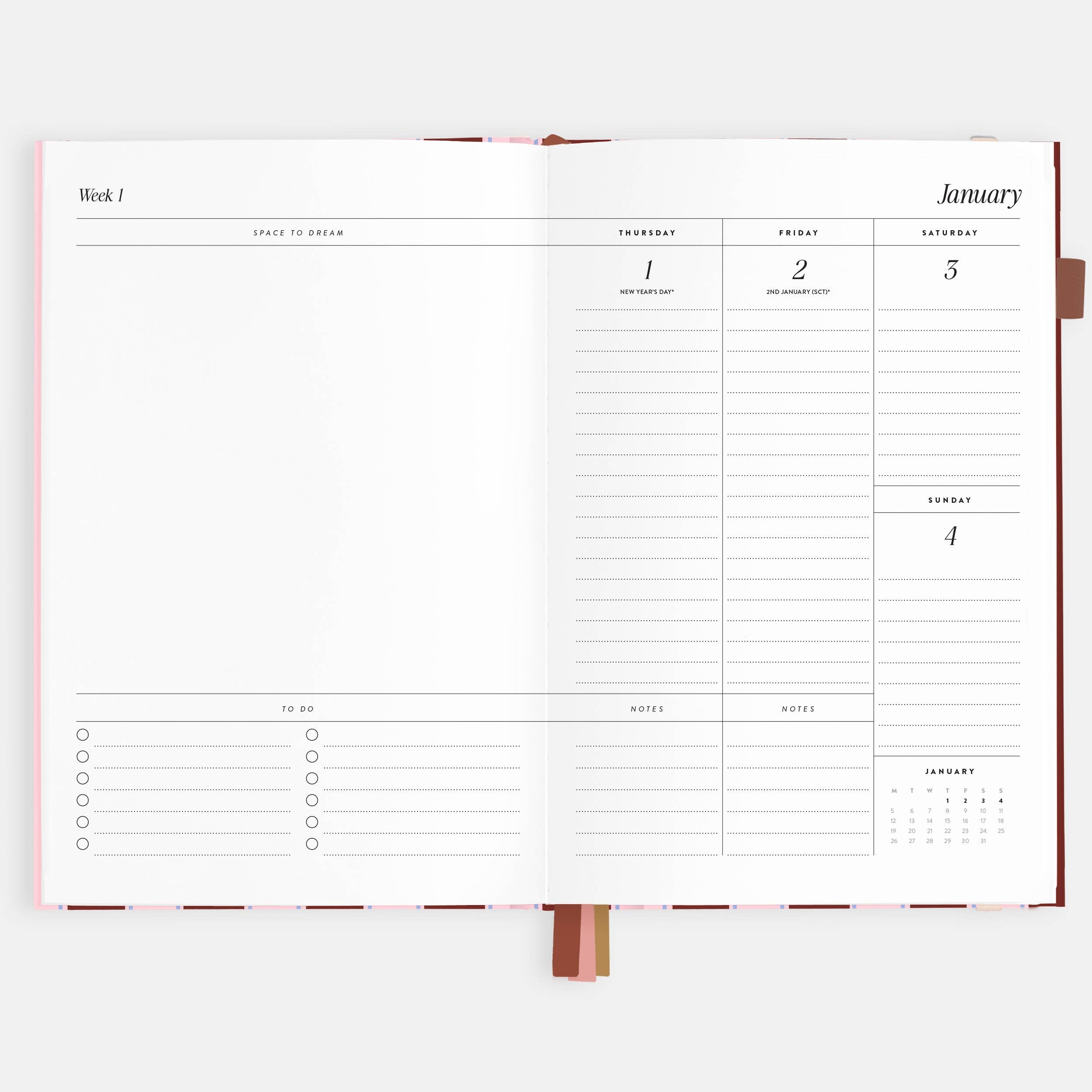 2026 Burgundy Stripe A5 Vertical Planner