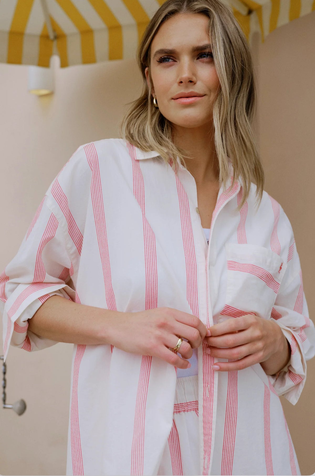 Ceres Life Peta Oversized Shirt - Variegated Red Stripe