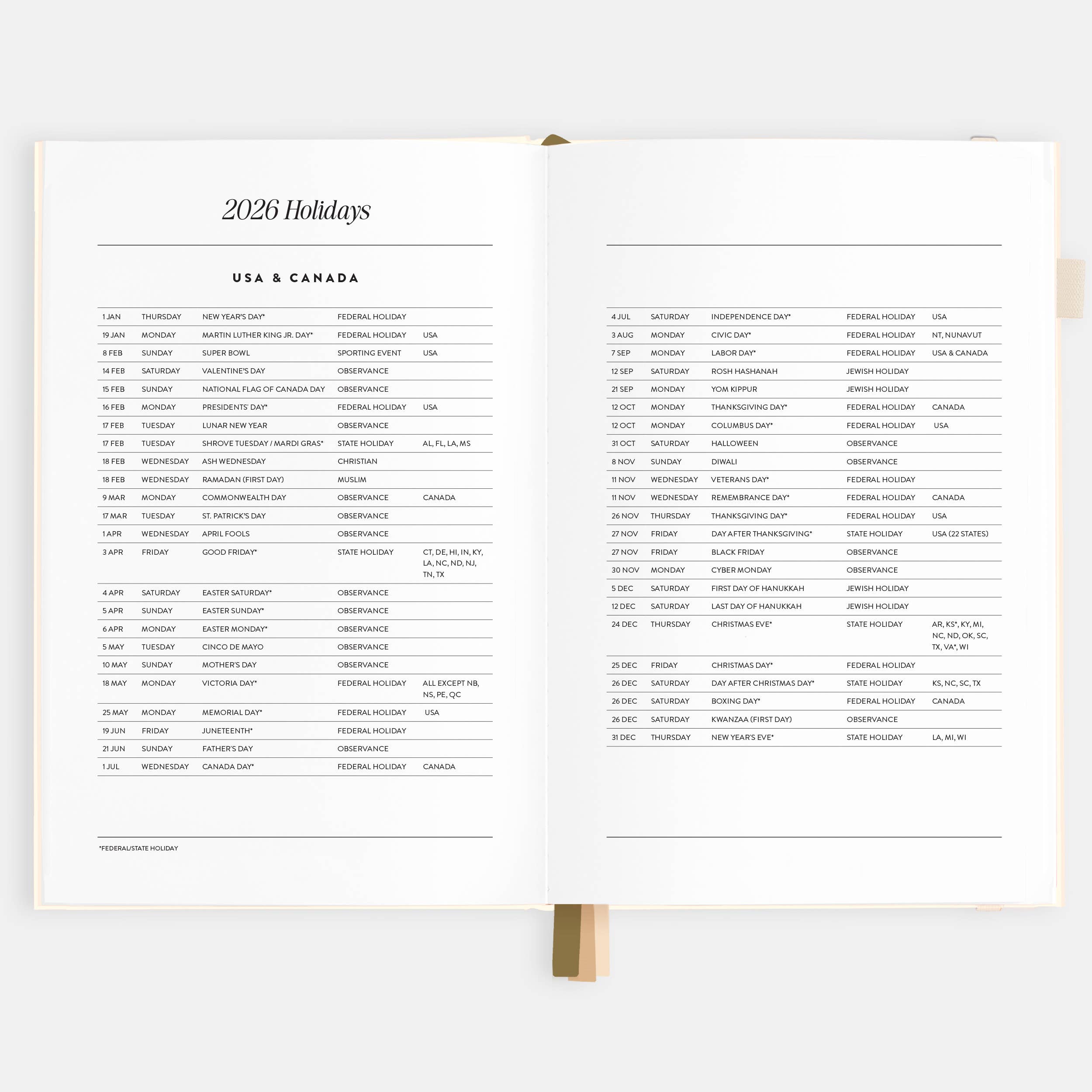 2026 Creme A5 Vertical Planner