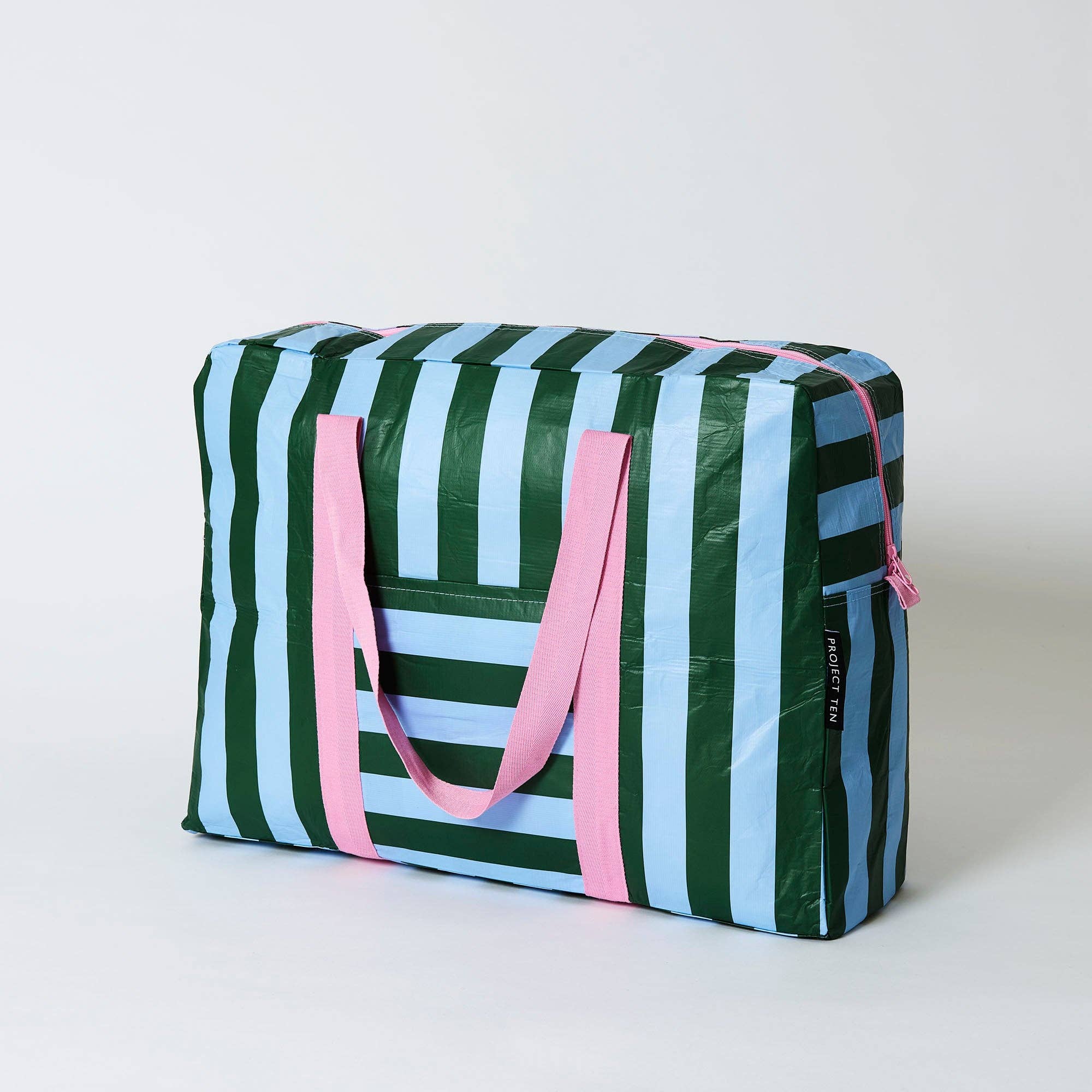 Green Blue Stripe Overnight Bag