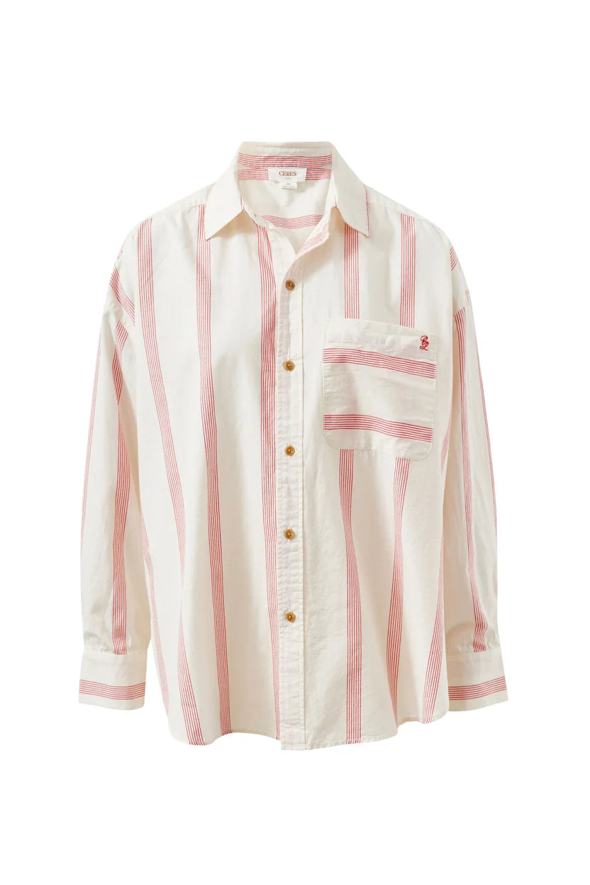 Ceres Life Peta Oversized Shirt - Variegated Red Stripe