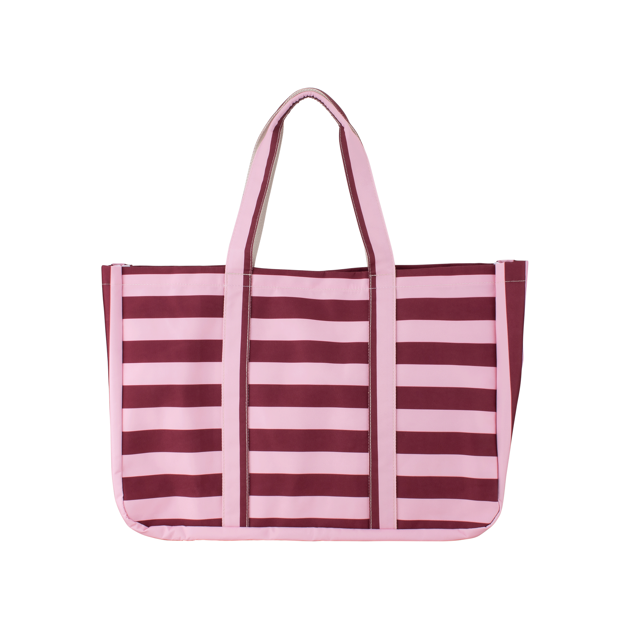 Kollab Carryall Cargo Bag in Coco Stripe with multiple compartments and sturdy handles for versatile carrying.