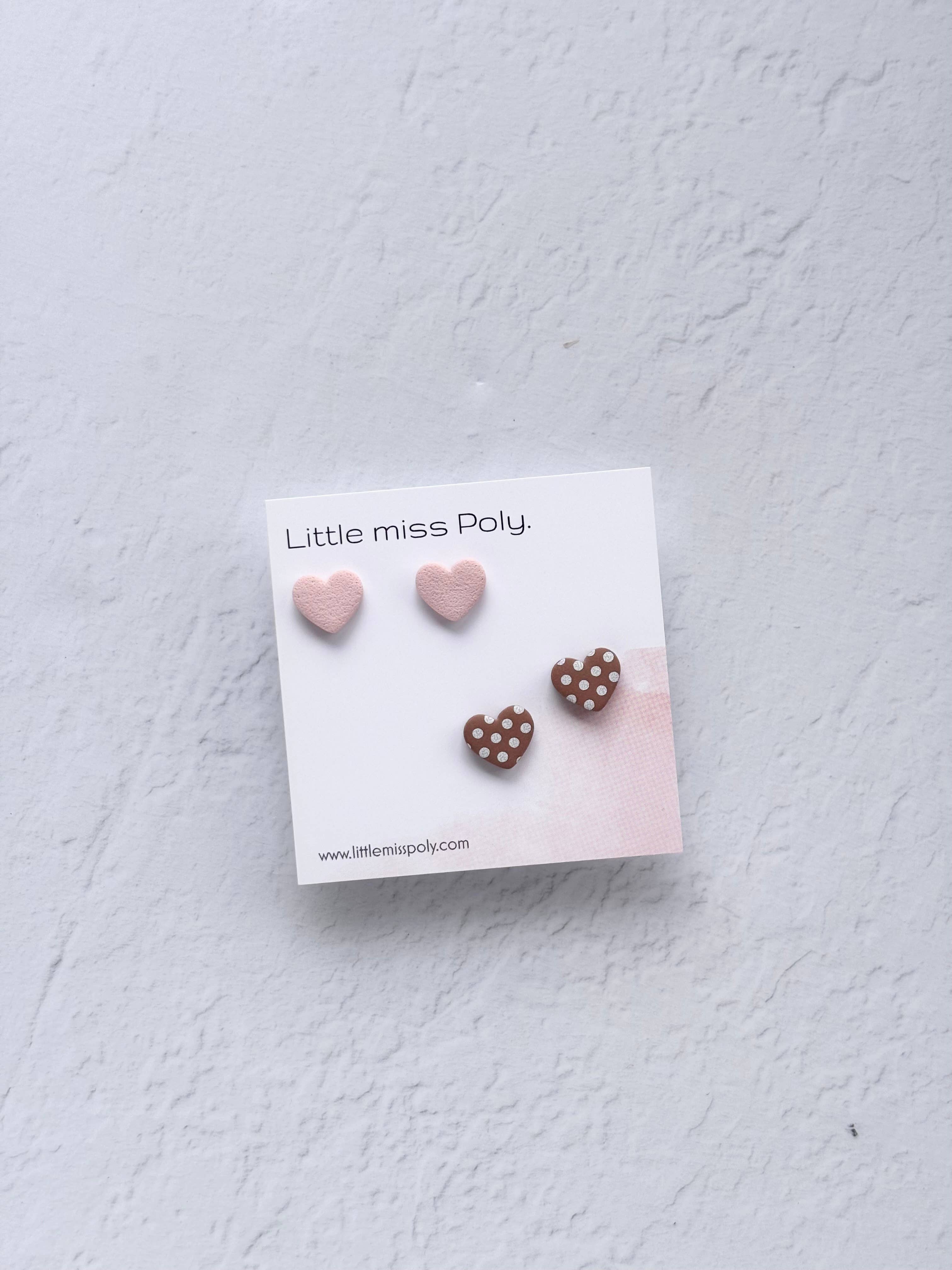 Charlie Double Mini Heart Stud Pack - Pink Polka Dot