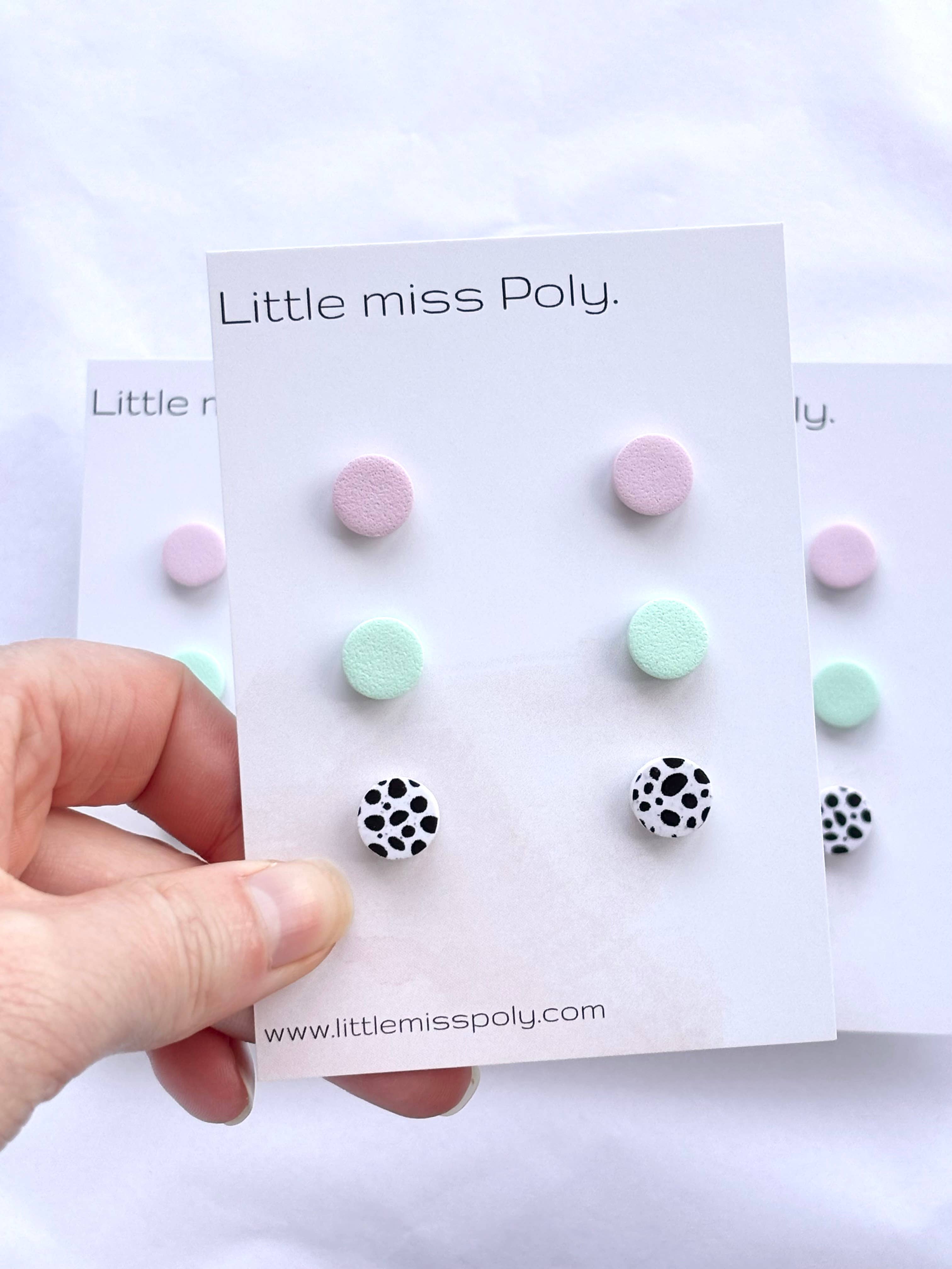 Cleo Triple Mini Stud Pack - Mint Green & Pink