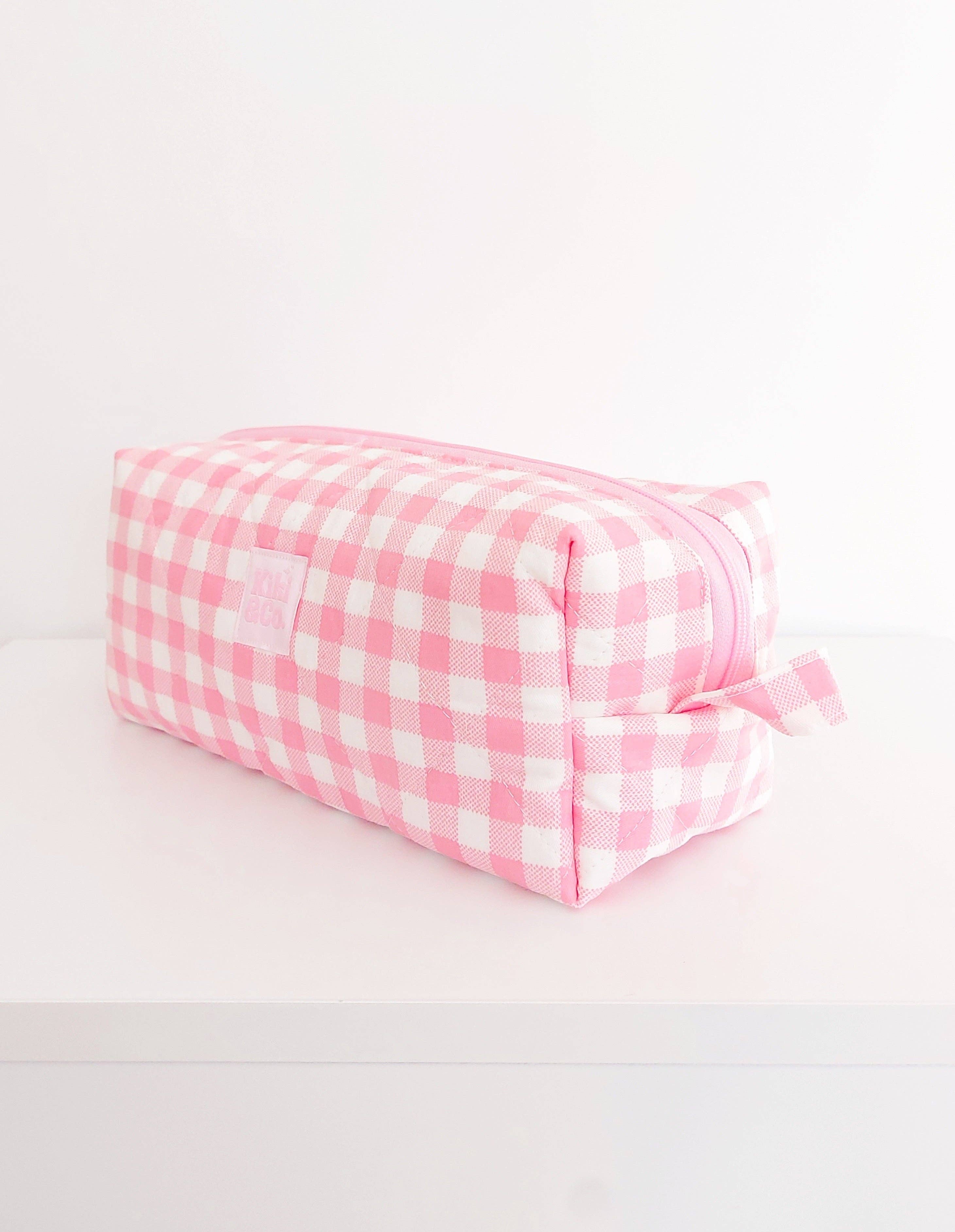 Quilted Makeup Bag- Pink Gingham