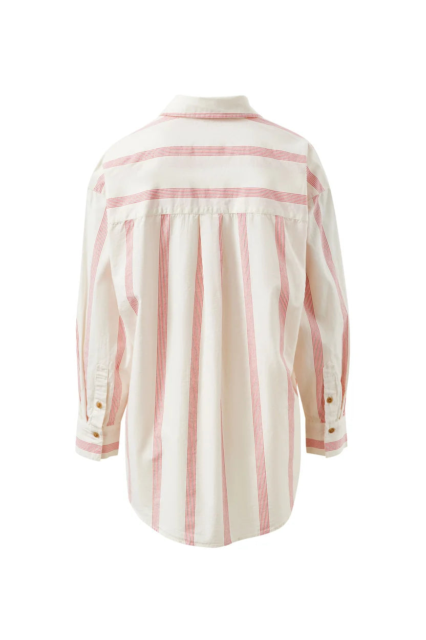 Ceres Life Peta Oversized Shirt - Variegated Red Stripe