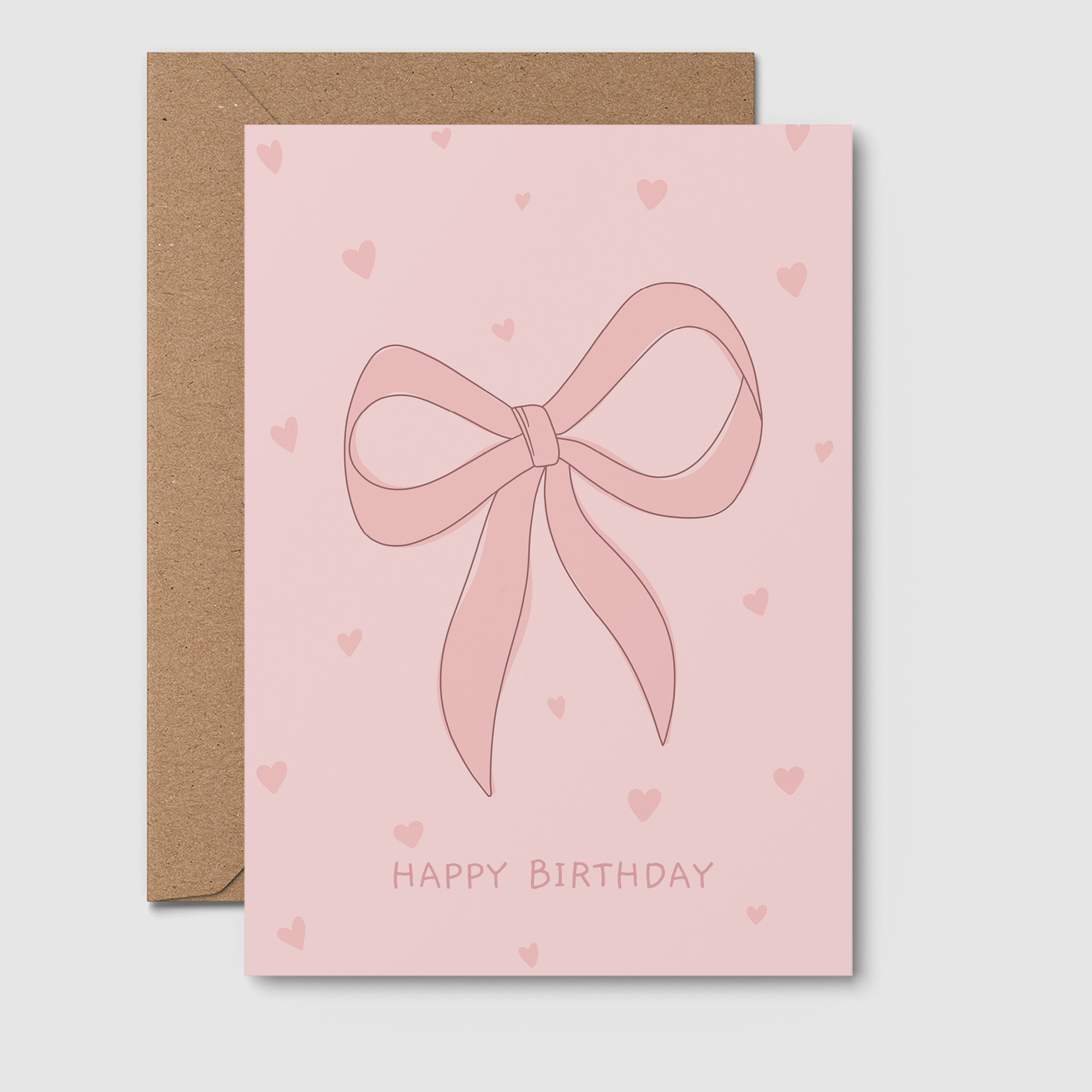 Pink Bow & Hearts birthday card from From Rosalie featuring a cheerful design with bows and hearts for celebrating birthdays.