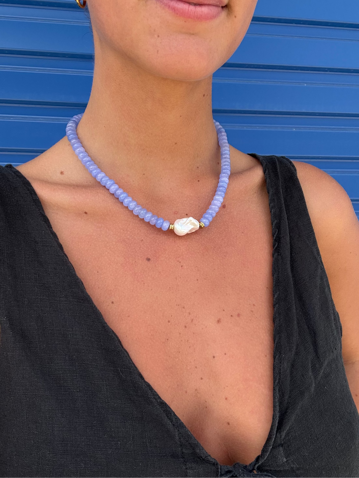 Aelia Periwinkle Beaded & Freshwater Pearl Necklace