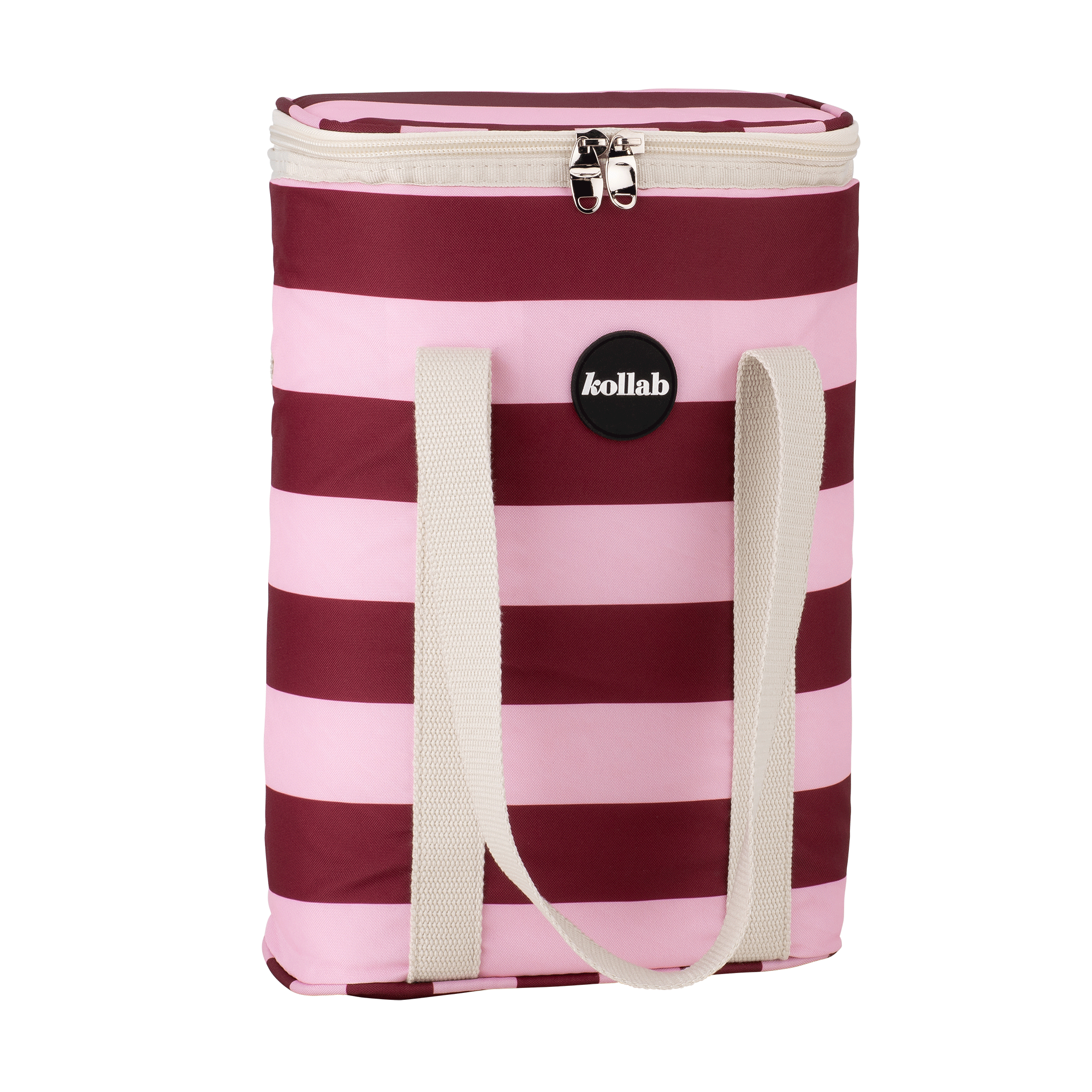 Kollab Coco Stripe wine cooler bag with insulated design and adjustable strap, ideal for keeping wine bottles cool on the go.