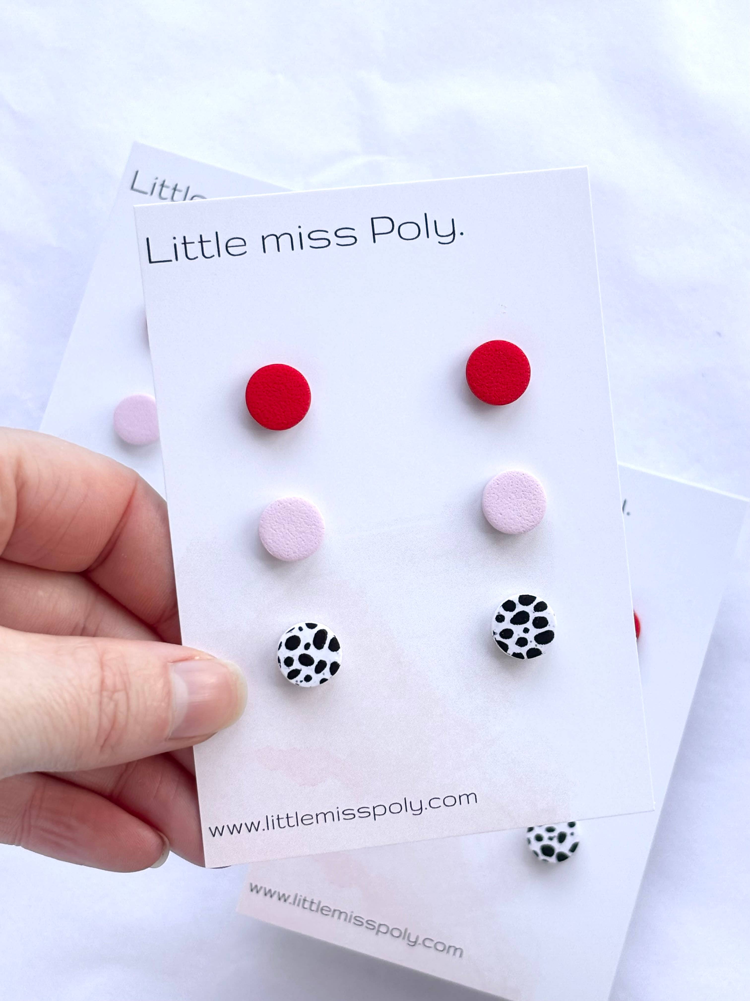 Cleo Triple Mini Stud Pack - Soft Pink & Red