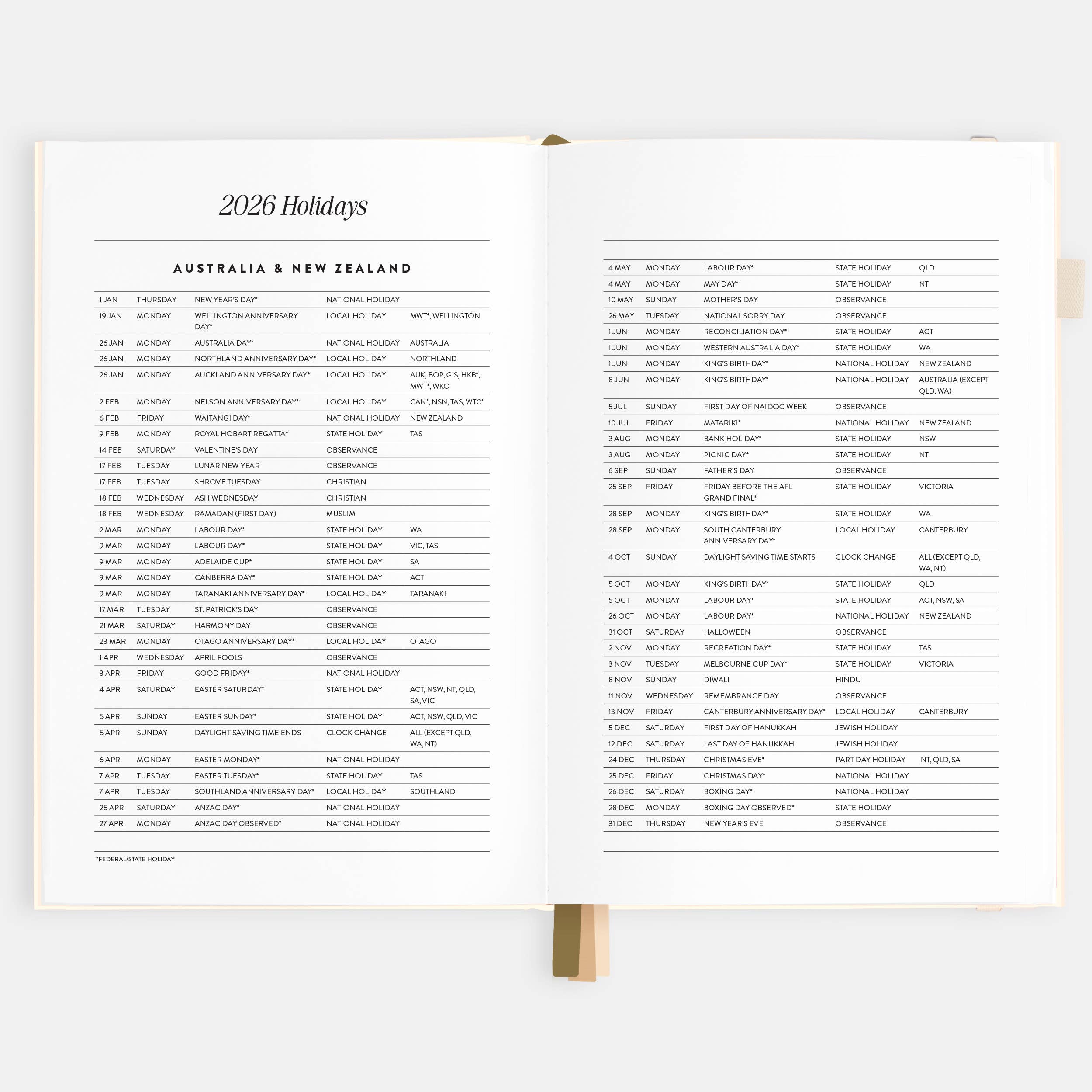 2026 Creme A5 Vertical Planner