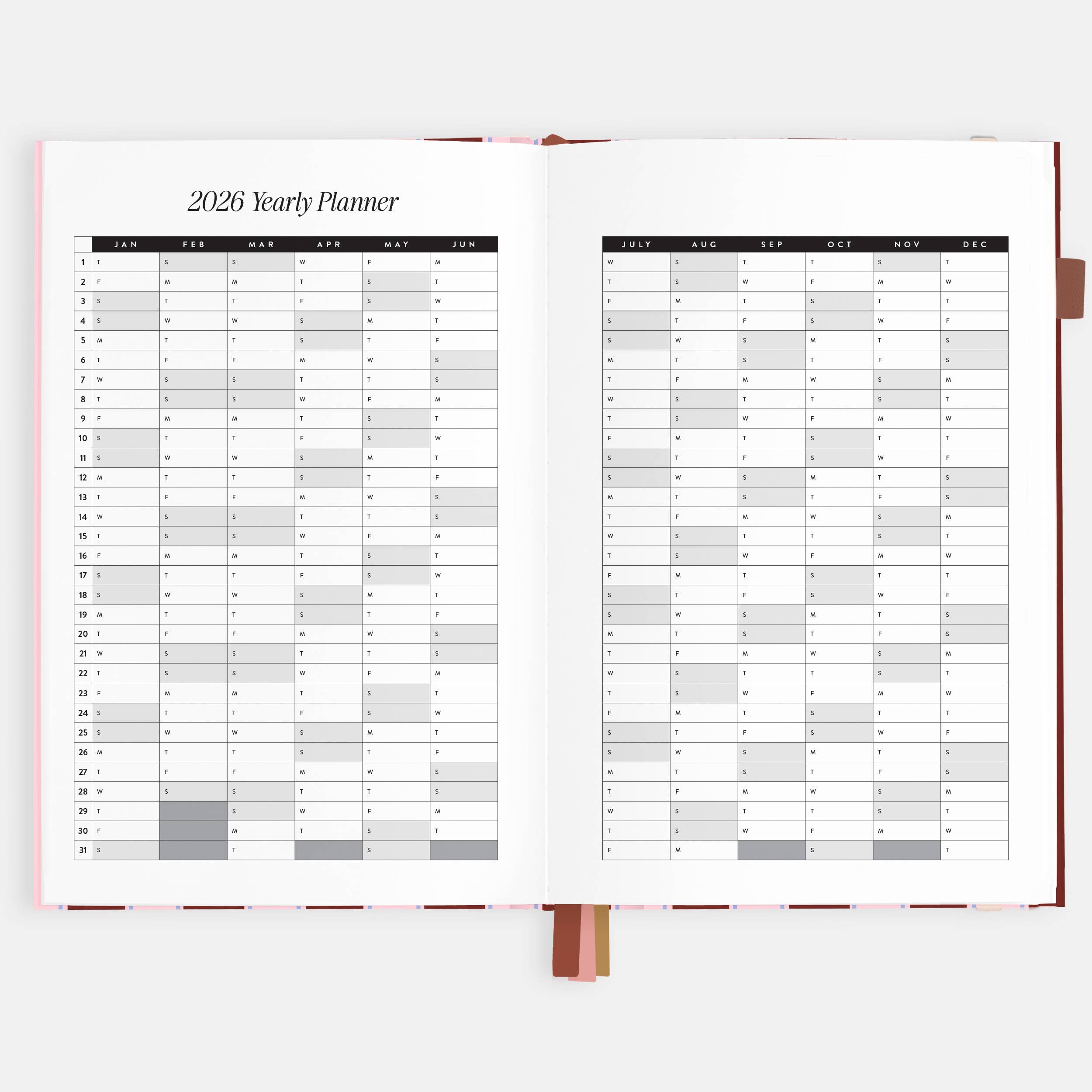 2026 Burgundy Stripe A5 Vertical Planner