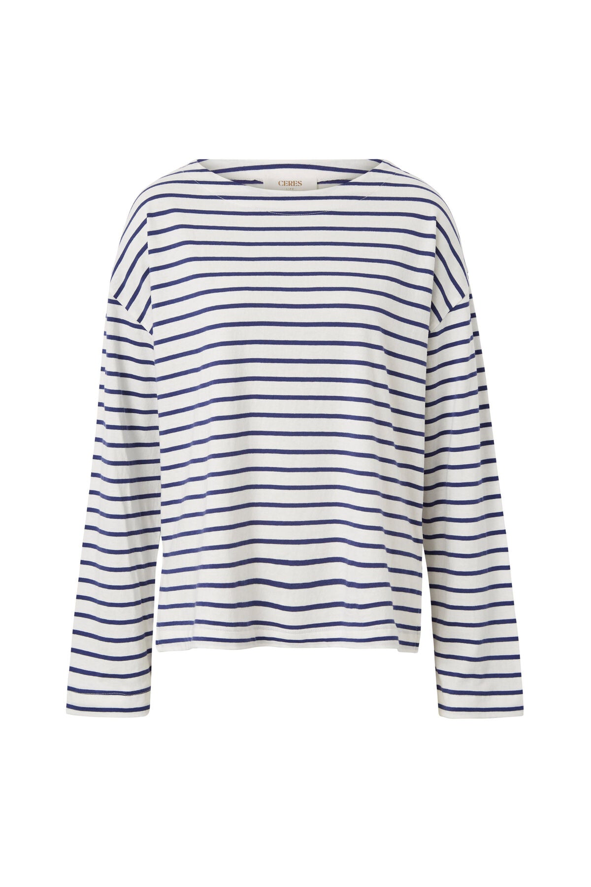 Slouchy Long Sleeve Boat Neck Tee - College Blue Stripe