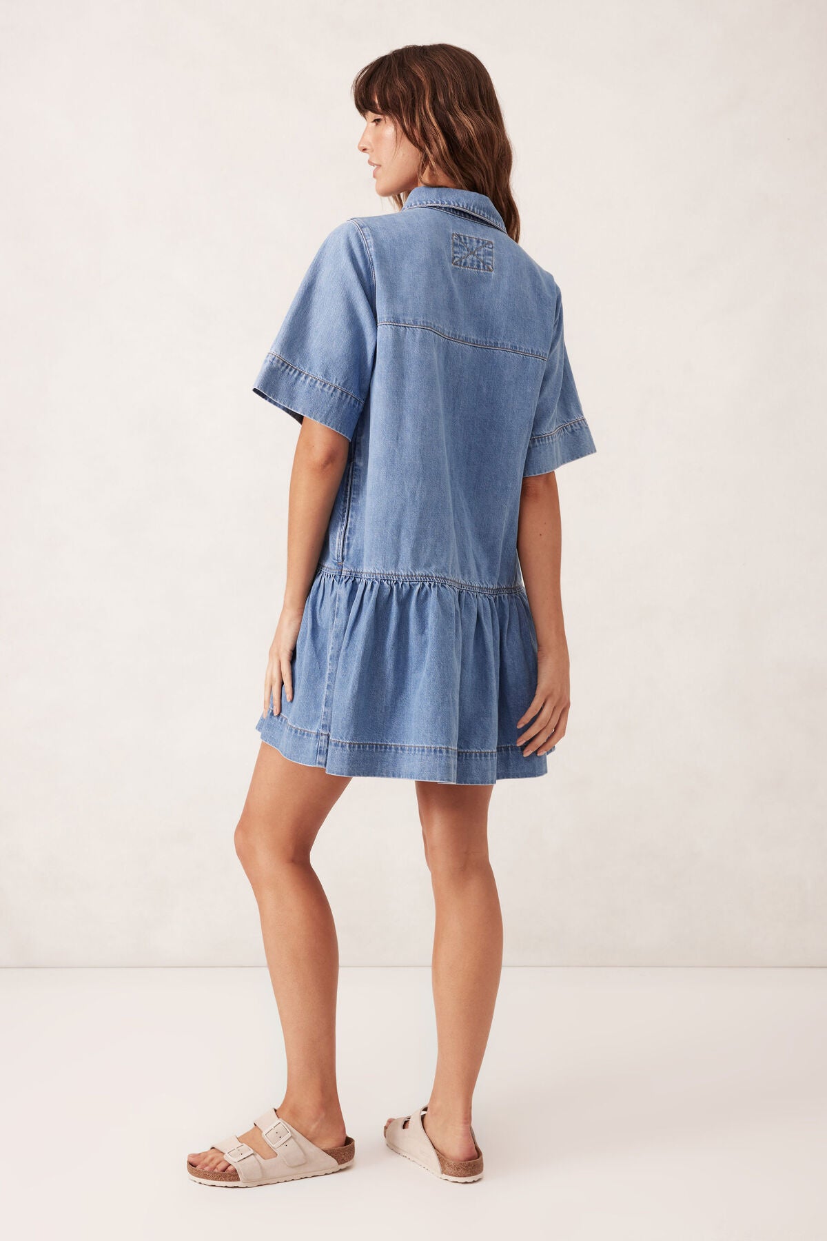 Short Sleeve Tiered Pocket Shirt Dress - Vintage Blue