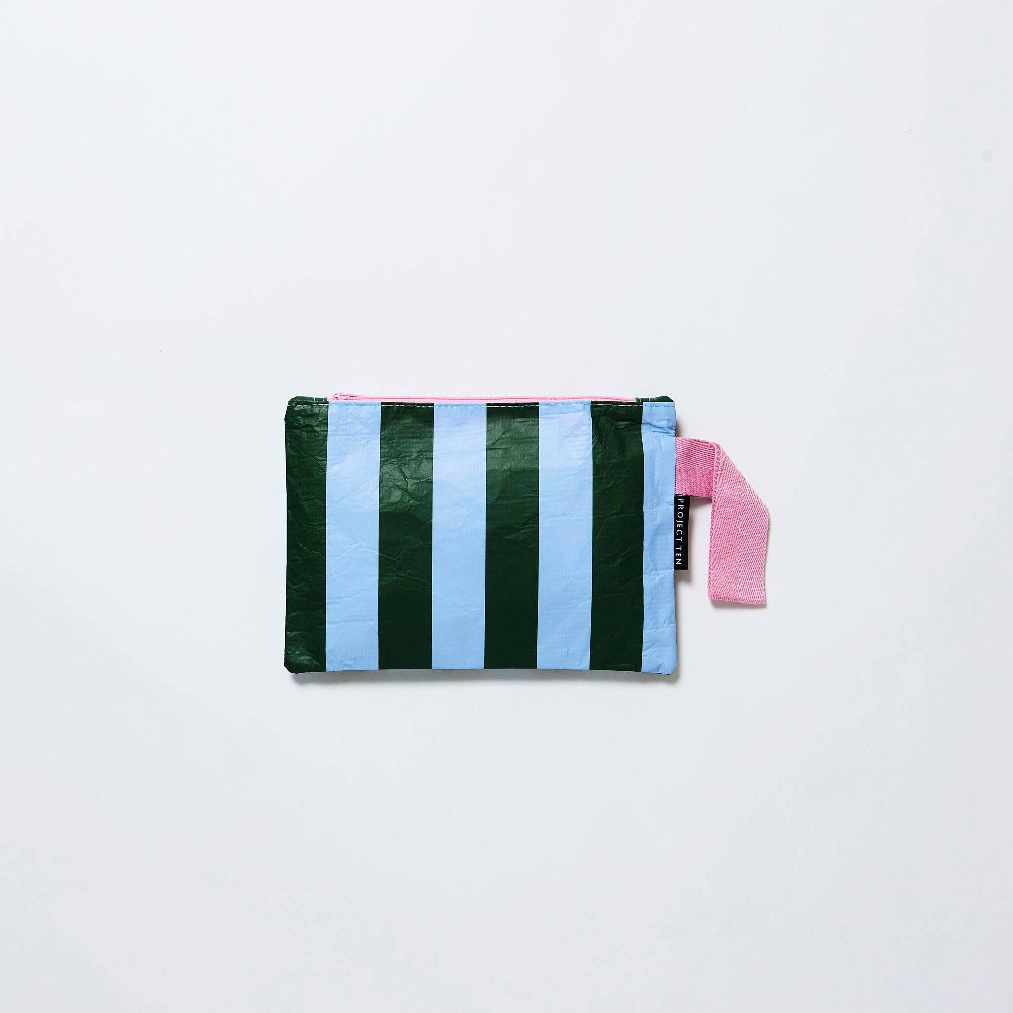 Green Blue Stripe Mini Zip Pouch