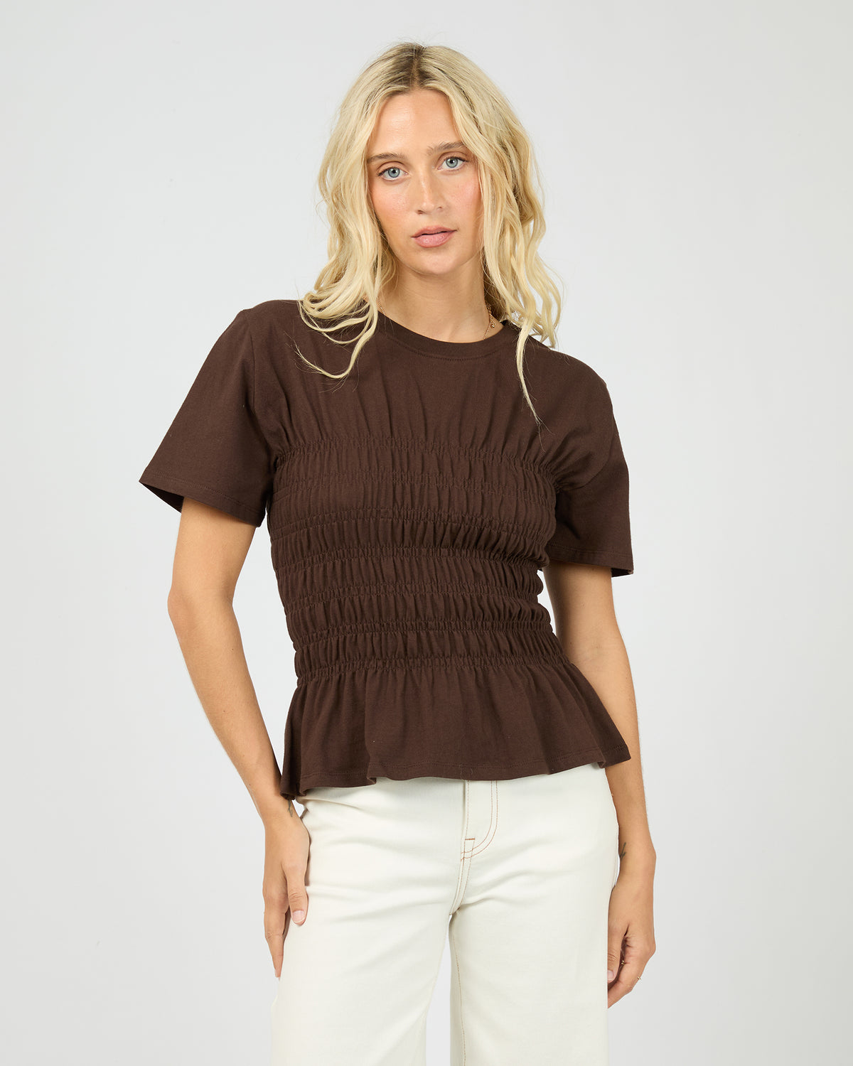 LIPA RUCHED TOP BROWN