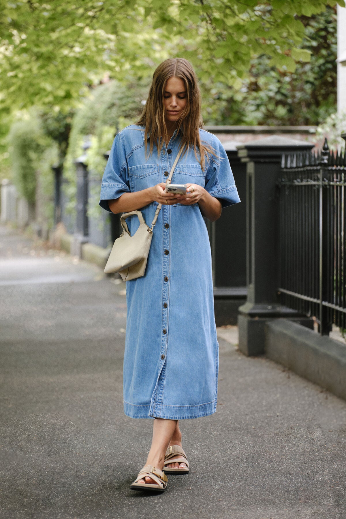 Ava Short Sleeve Midi Dress - Vintage Blue