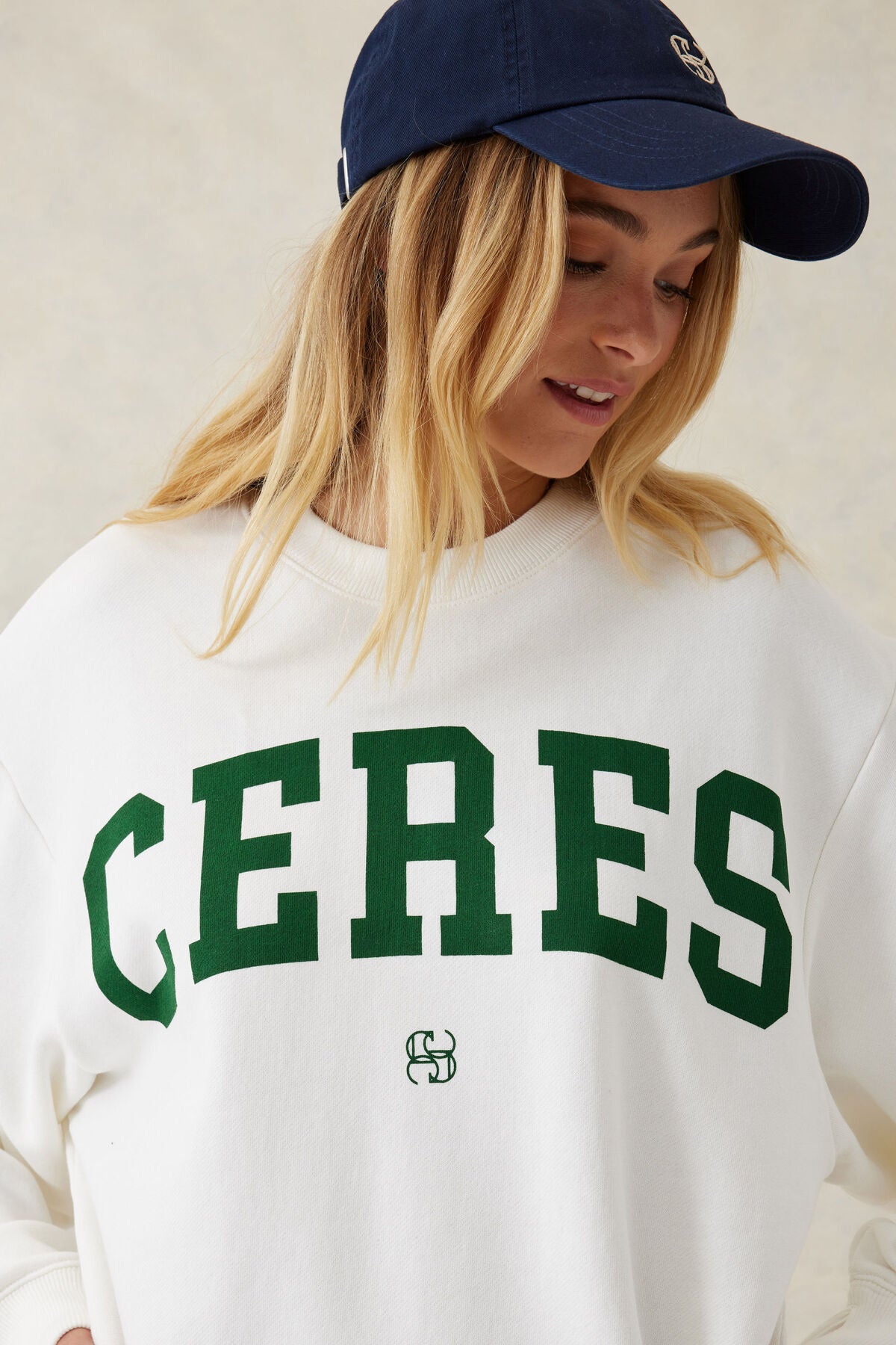 Oversized Slouch Crew - Warm White Logo