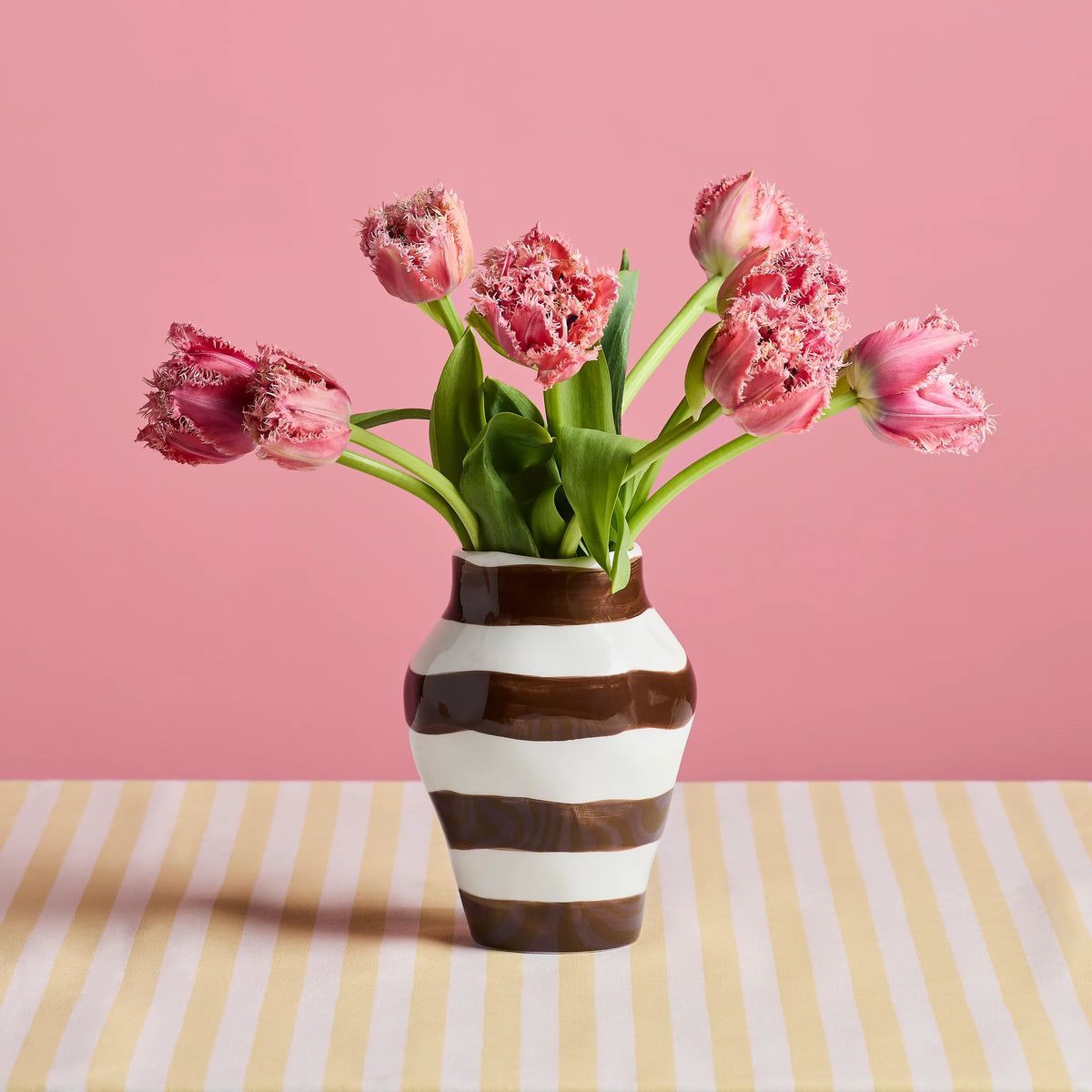 Noss Small Ceramic Belly Vase | Brown Horizontal Stripe