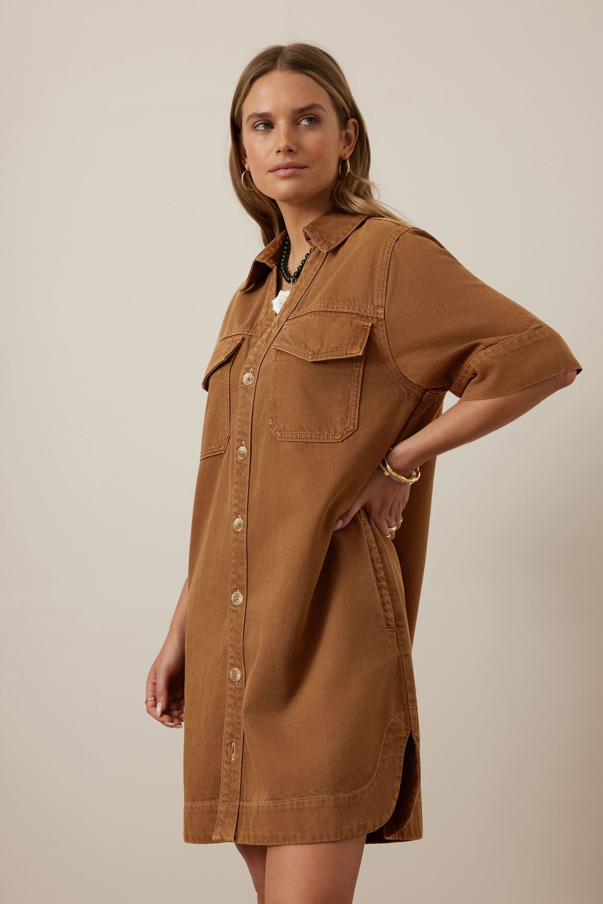 Sammy Relaxed Shirt Dress - Toffee