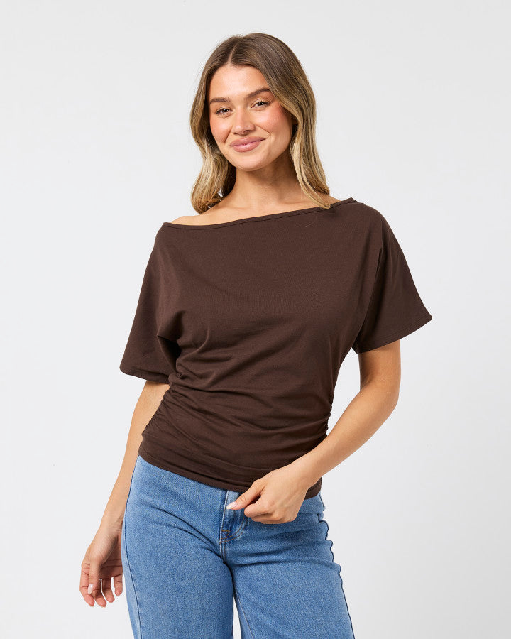 LUNE OFF SHOULDER TOP - Chocolate