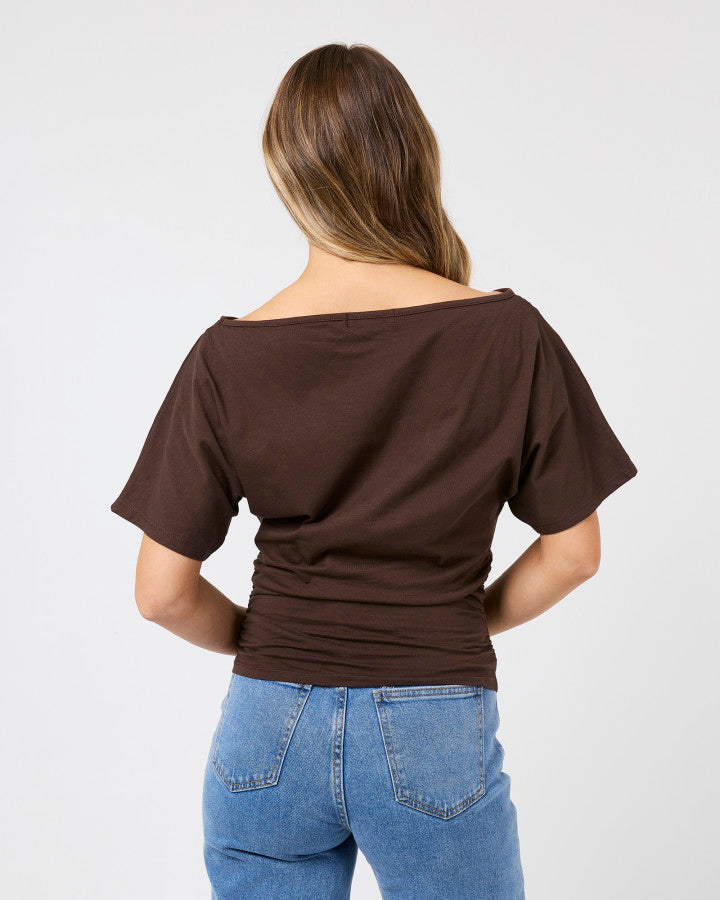 LUNE OFF SHOULDER TOP - Chocolate