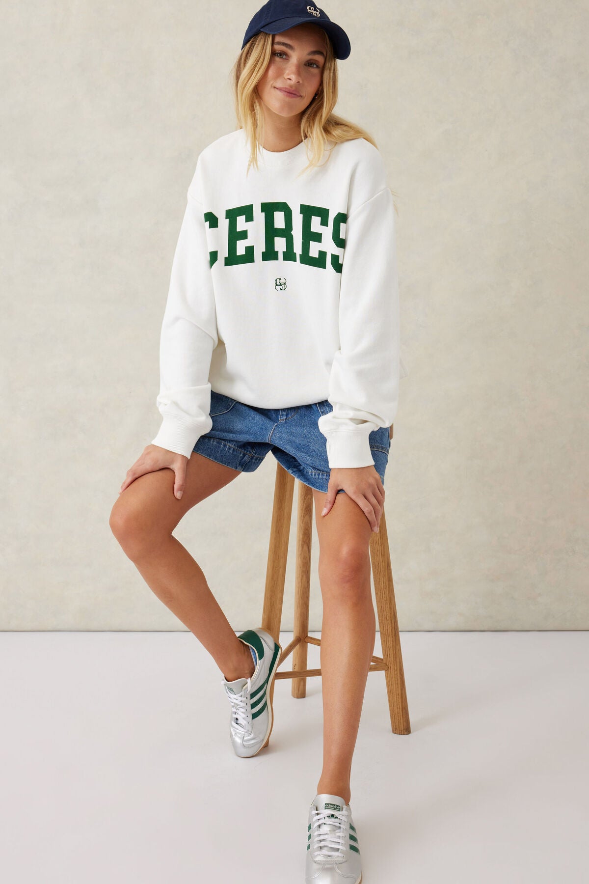 Oversized Slouch Crew - Warm White Logo