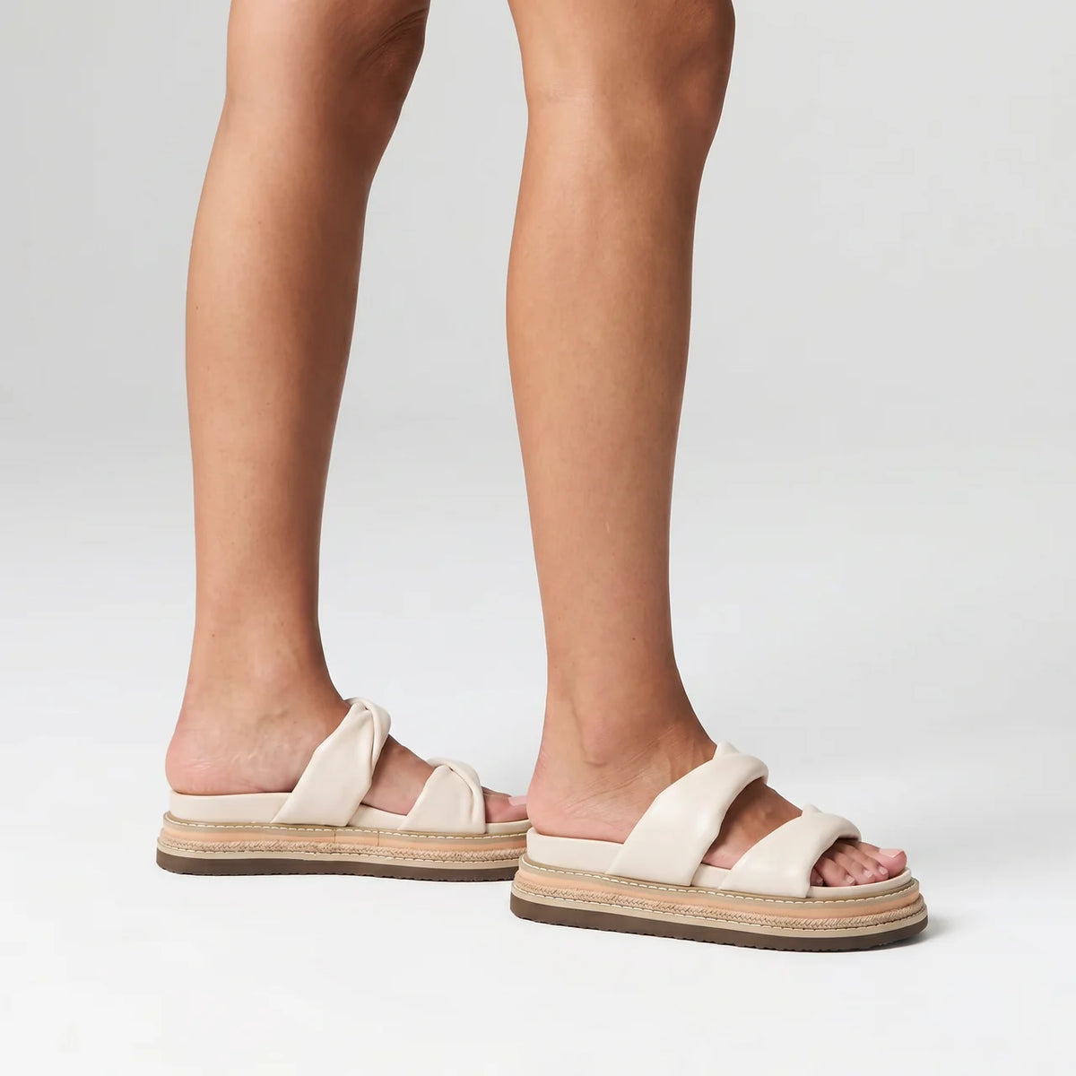 TEAGAN FLATFORM SLIDES - BONE WHITE
