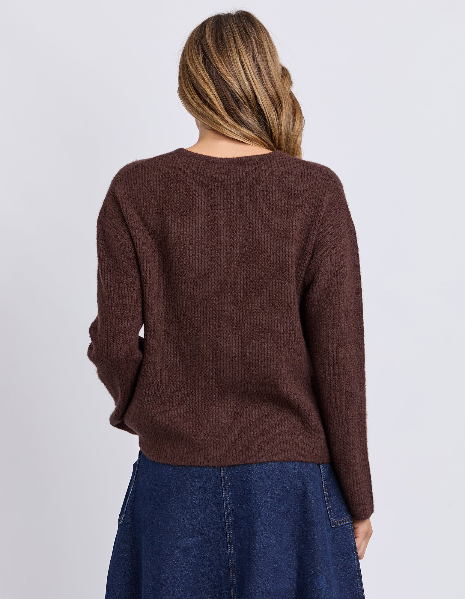 Foxwood Murphy Knit Cardigan in Coffee Bean, featuring a cozy knit texture and classic design, displayed on a neutral background.