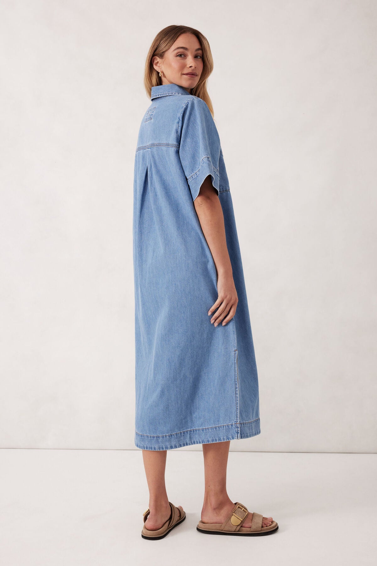 Ava Short Sleeve Midi Dress - Vintage Blue