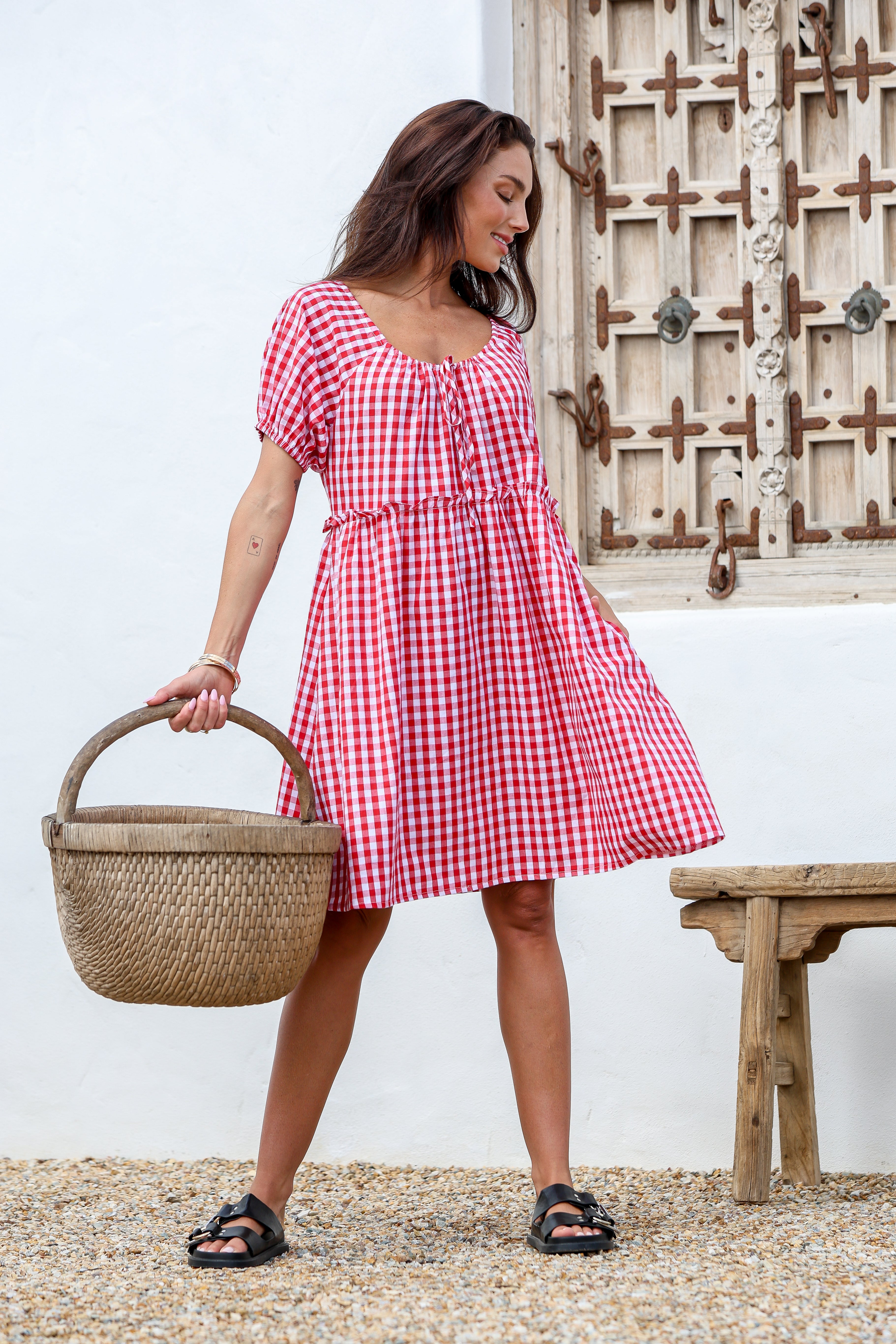 Red Gingham Smock Dress