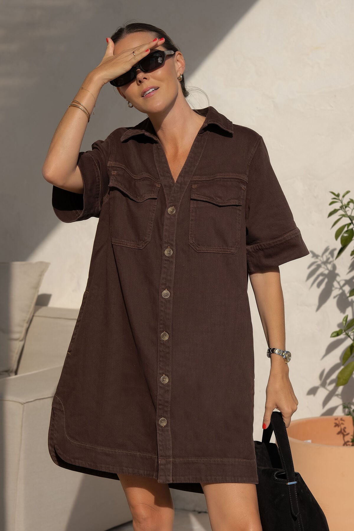 Sammy Relaxed Shirt Dress - Chocolate