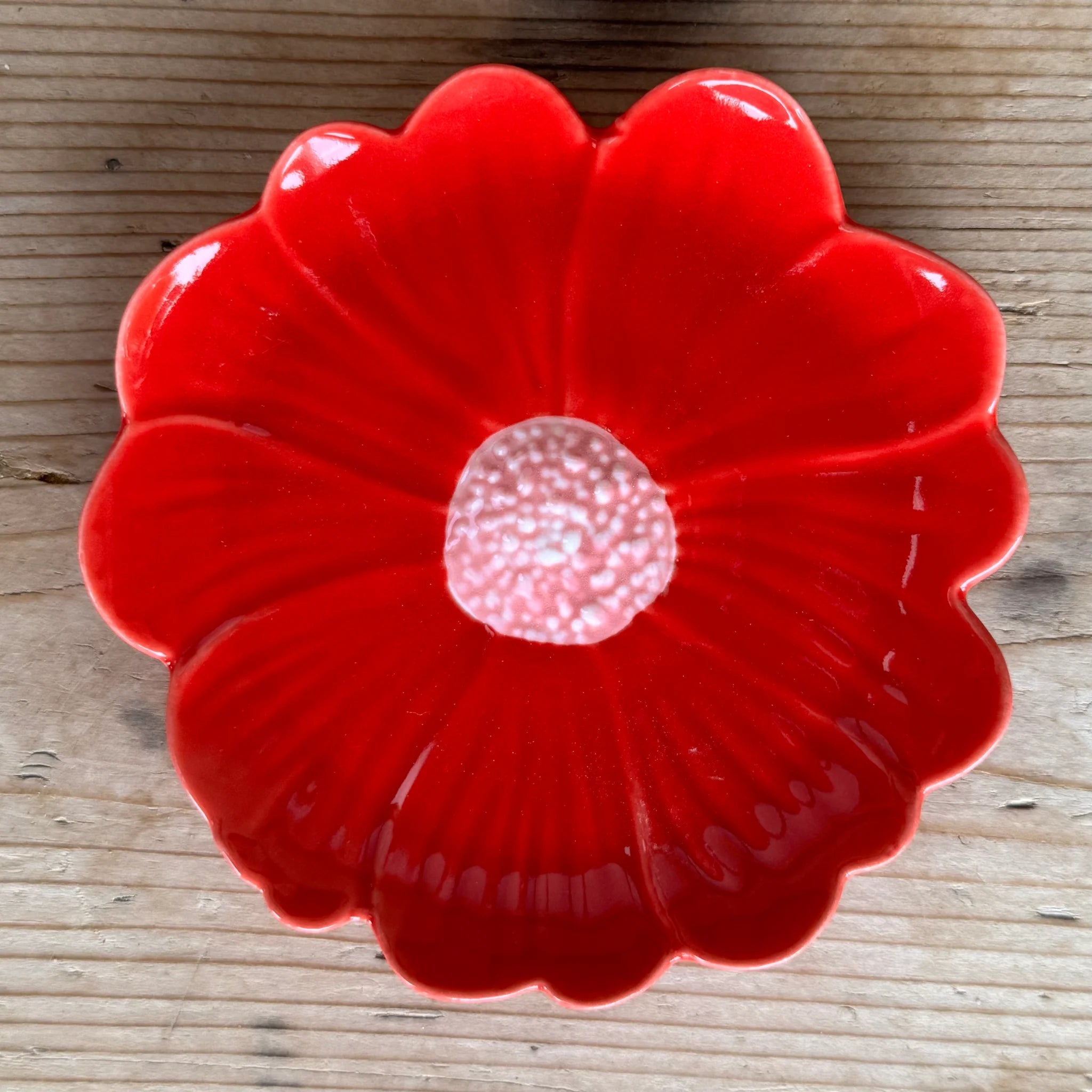 Flower Trinket Dish - Red with Pink
